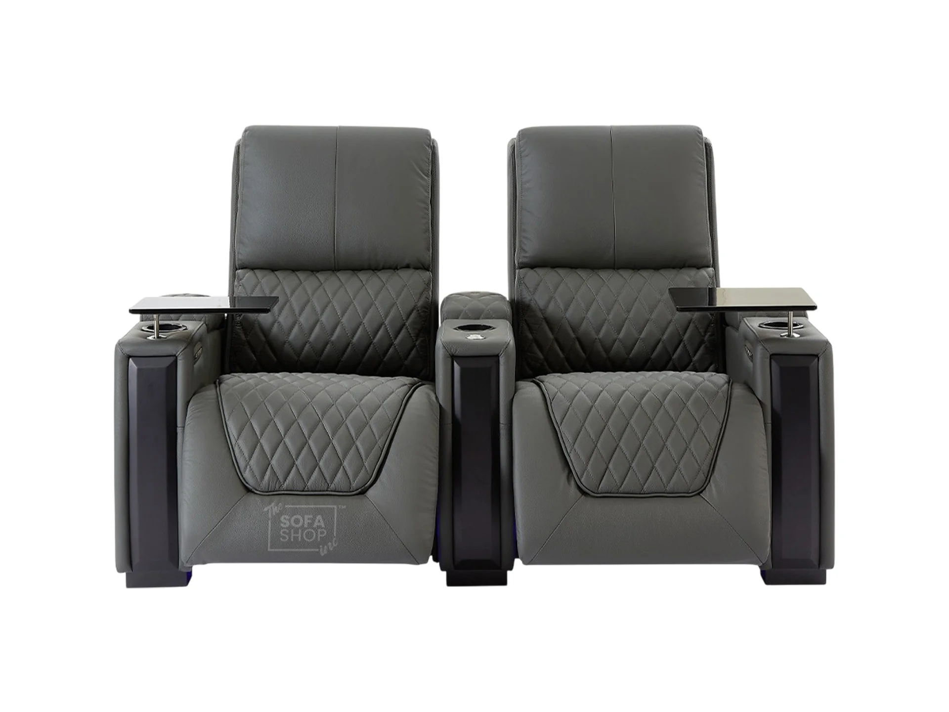 2 Seater Grey Real Leather Electric Recliner Cinema Sofa | Smart Recliner Sofa with Power Lumbar, Power Headrests, Cooling Cup Holders & Detachable Tray Tables | Assisi | The Sofa Shop - Image 11