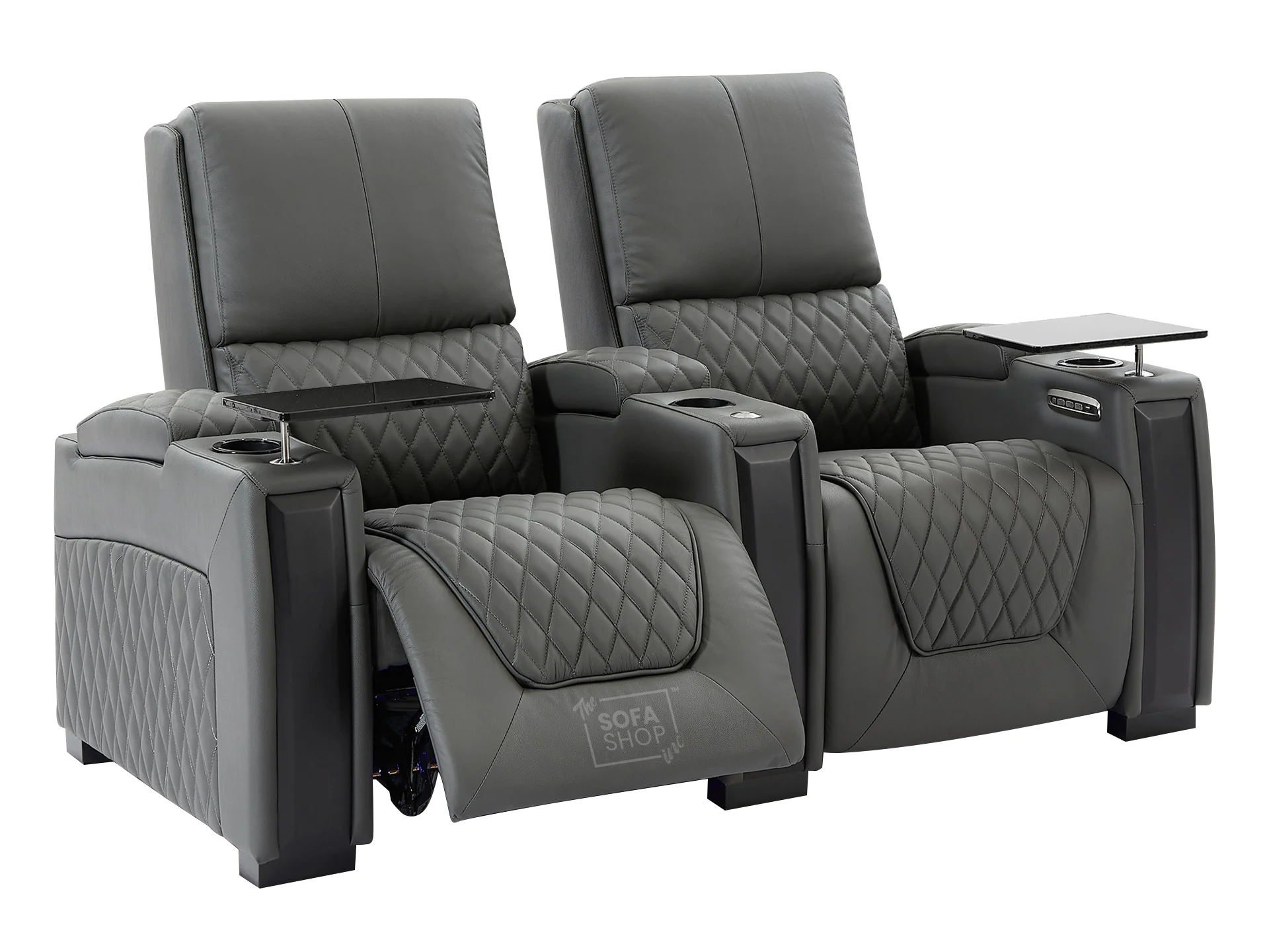 2 Seater Grey Real Leather Electric Recliner Cinema Sofa | Smart Recliner Sofa with Power Lumbar, Power Headrests, Cooling Cup Holders & Detachable Tray Tables | Assisi | The Sofa Shop - Image 12