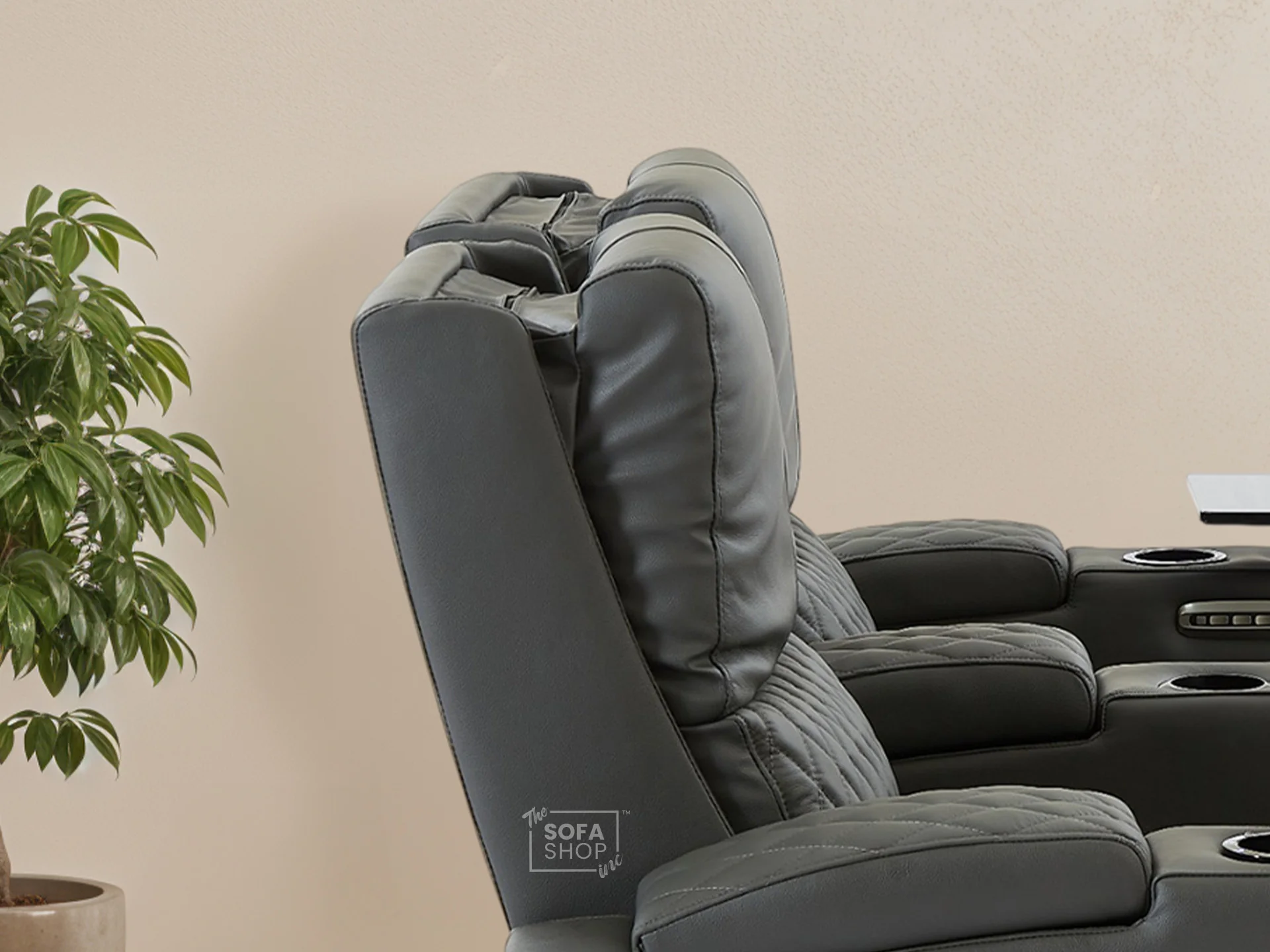 2 Seater Grey Real Leather Electric Recliner Cinema Sofa | Smart Recliner Sofa with Power Lumbar, Power Headrests, Cooling Cup Holders & Detachable Tray Tables | Assisi | The Sofa Shop - Image 2