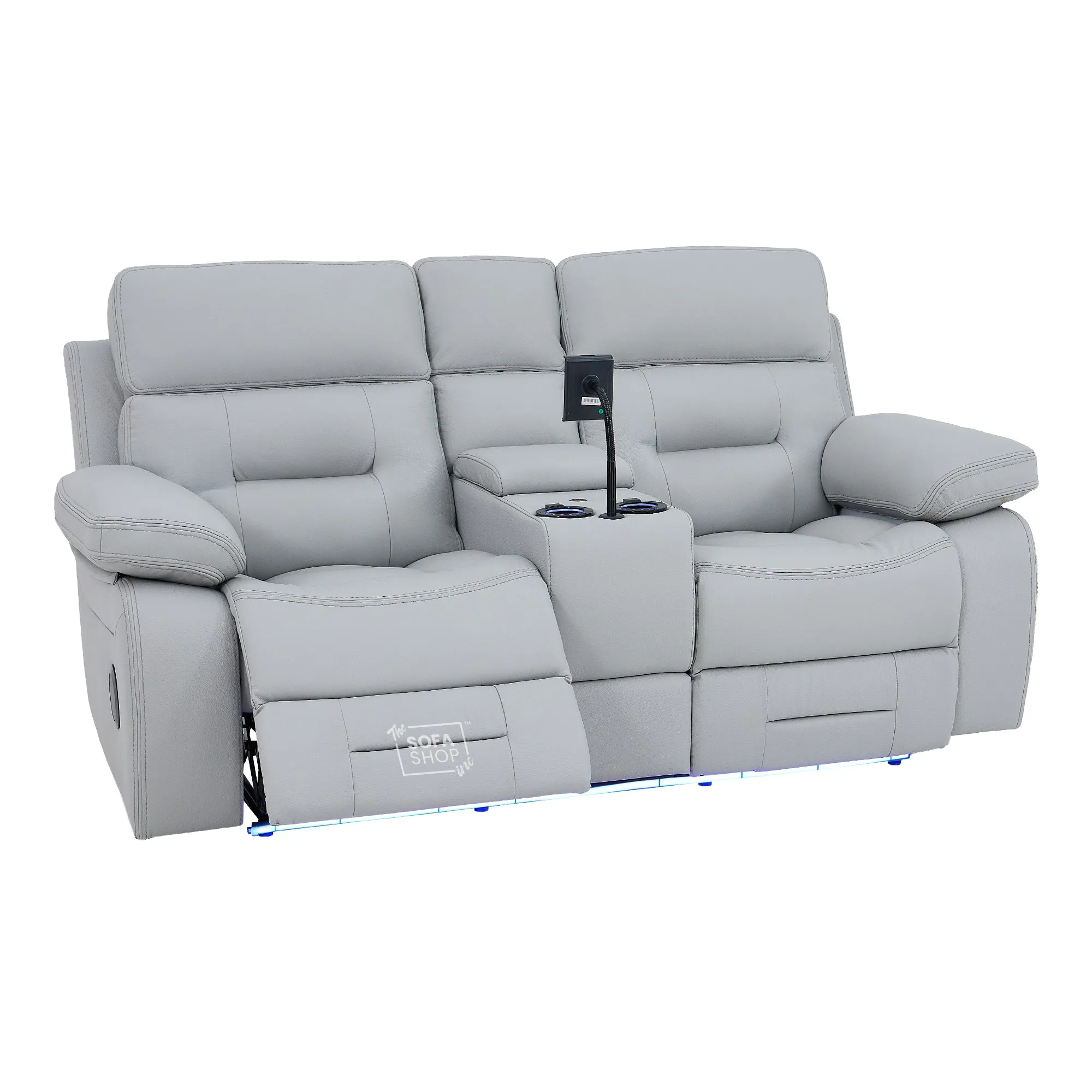 2 Seater Cinema Sofa in Light Grey Genuine Leather | Hi-Tech Sofa with Power Recline, Power Headrests, Speakers, Cooling Cupholders | Sicily | The Sofa Shop - Image 11