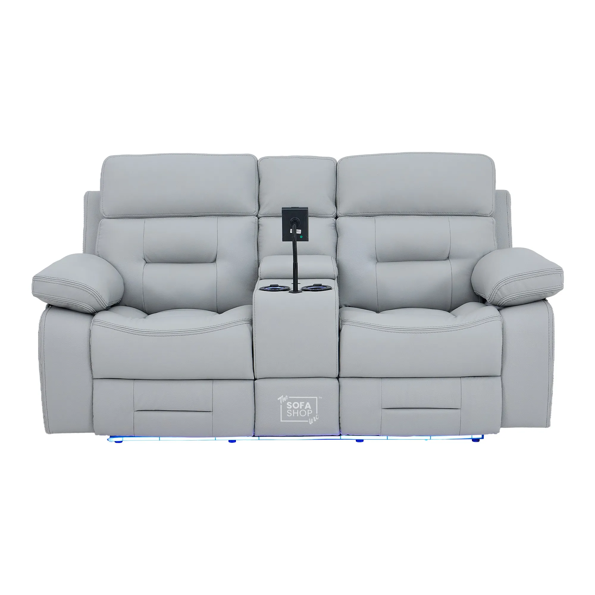 2 Seater Cinema Sofa in Light Grey Genuine Leather | Hi-Tech Sofa with Power Recline, Power Headrests, Speakers, Cooling Cupholders | Sicily | The Sofa Shop - Image 14