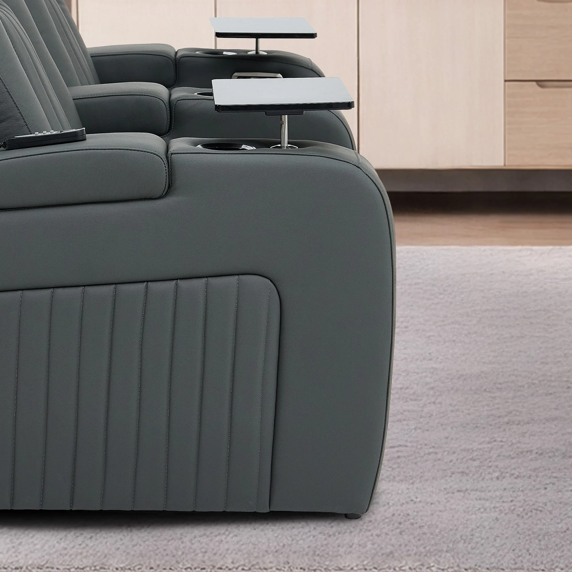 2 Seater Real Leather Power Recliner Smart Cinema Sofa | Grey Couch with Massage, Heating, LED Cup Holders, Arm Storage, and Adjustable Headrest | Capri | The Sofa Shop - Image 13