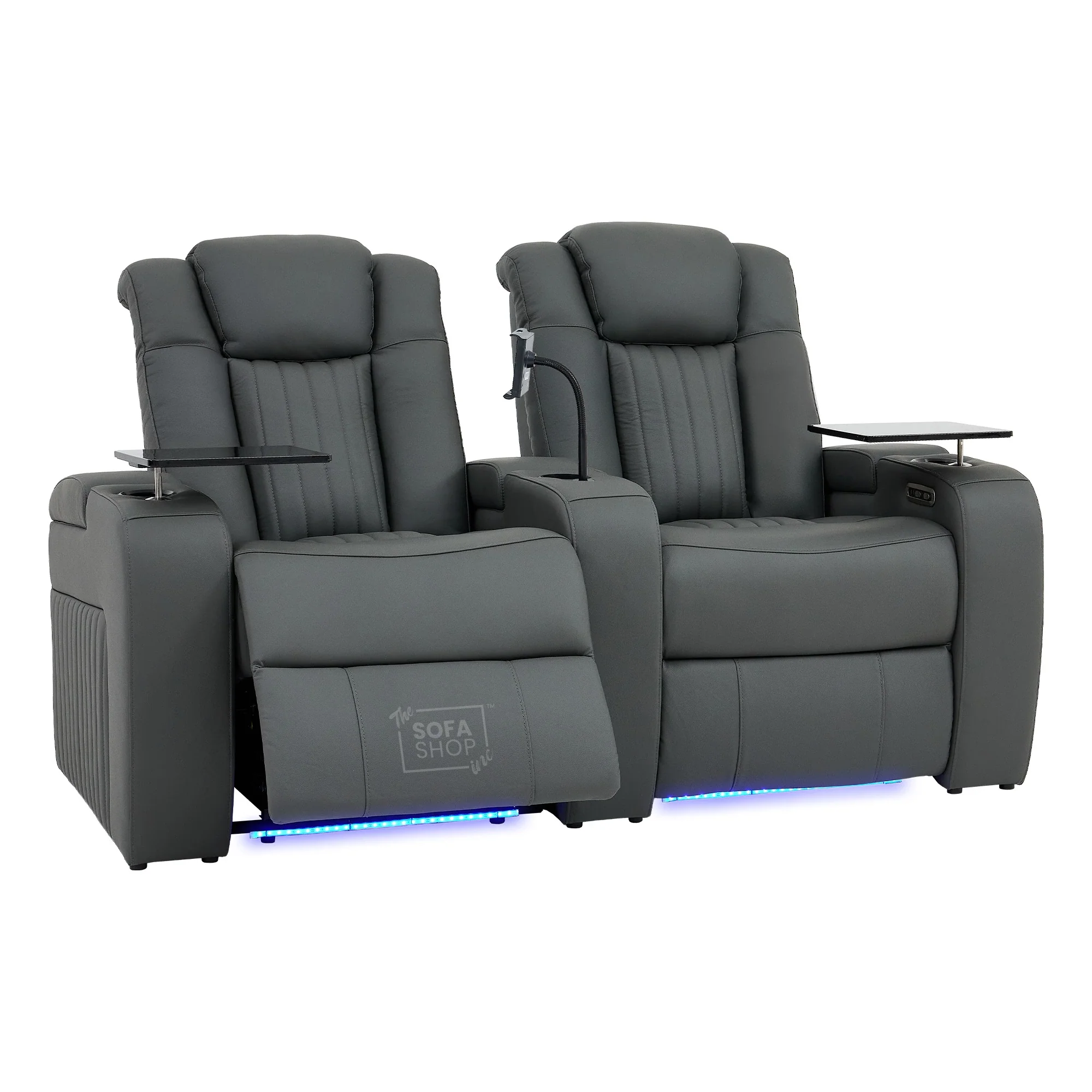 2 Seater Real Leather Power Recliner Smart Cinema Sofa | Grey Couch with Massage, Heating, LED Cup Holders, Arm Storage, and Adjustable Headrest | Capri | The Sofa Shop - Image 15