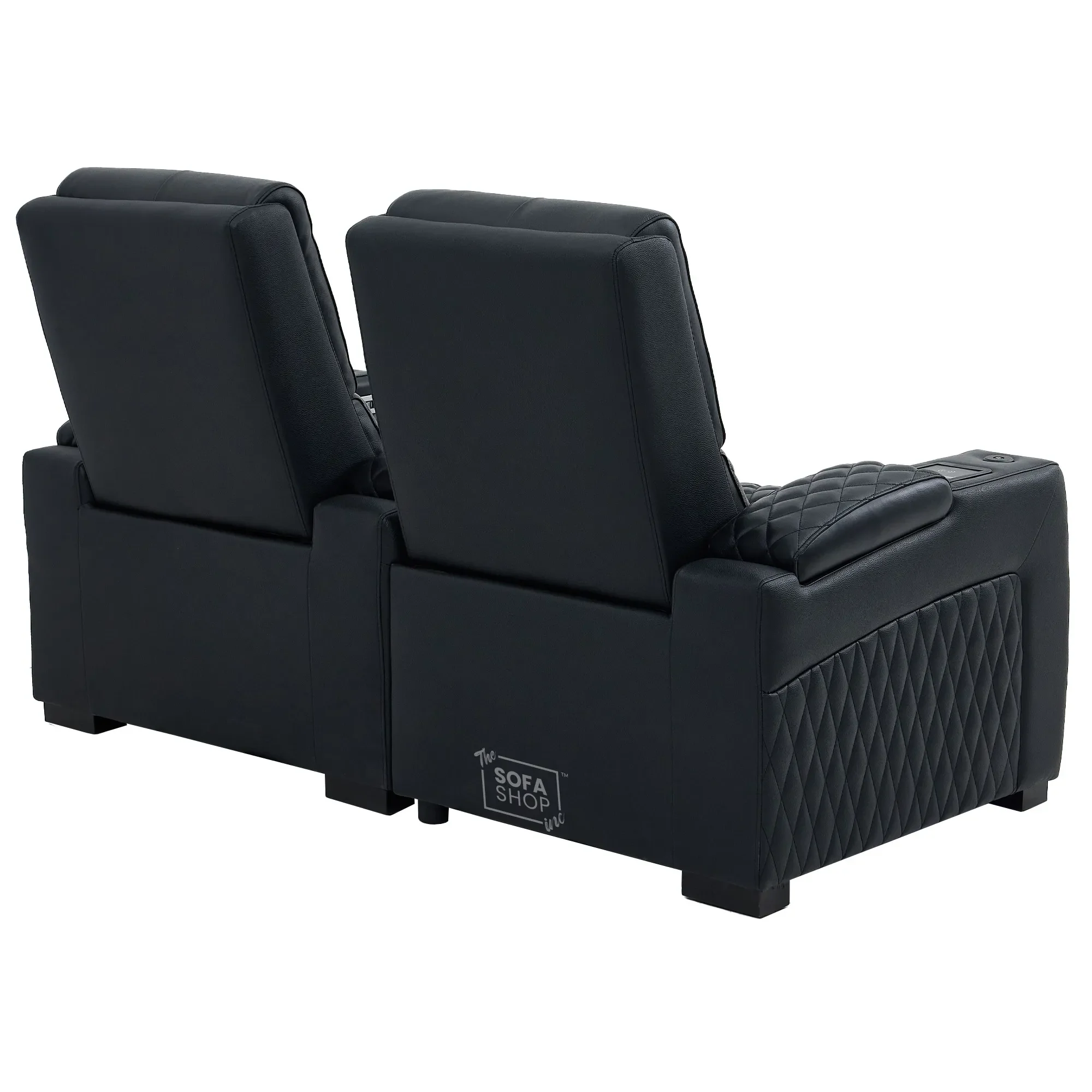 2 Seater Cinema Sofa in Black Real Leather | Electric Recliner Sofa With  Power Lumbar Support, Power Grommet, Wireless Charging, Heating & Cooling Cupholders | Assisi  | The Sofa Shop - Image 19