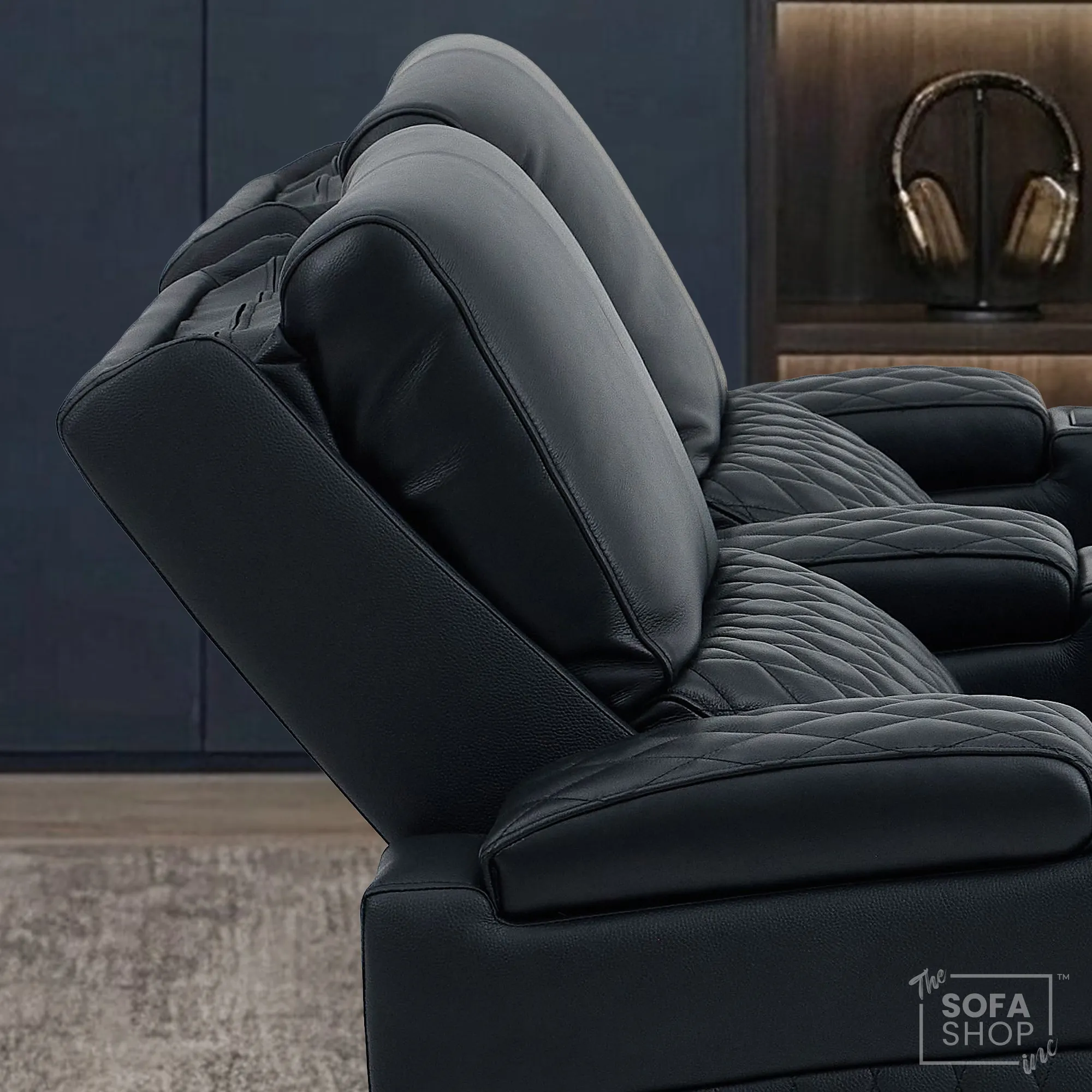 2 Seater Cinema Sofa in Black Real Leather | Electric Recliner Sofa With  Power Lumbar Support, Power Grommet, Wireless Charging, Heating & Cooling Cupholders | Assisi  | The Sofa Shop - Image 5