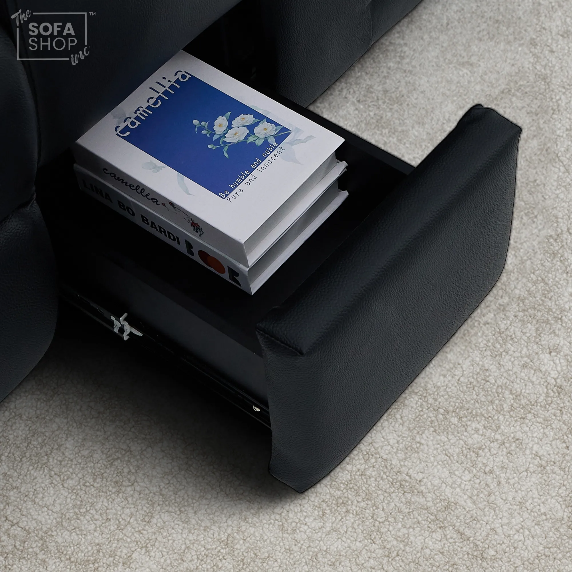 2 Seater Black Real Leather Electric Recliner Cinema Sofa | Hi-Tech Sofa With Massage, Power Headrest, Cooling Cupholders & Central Console | Sicily | The Sofa Shop - Image 12