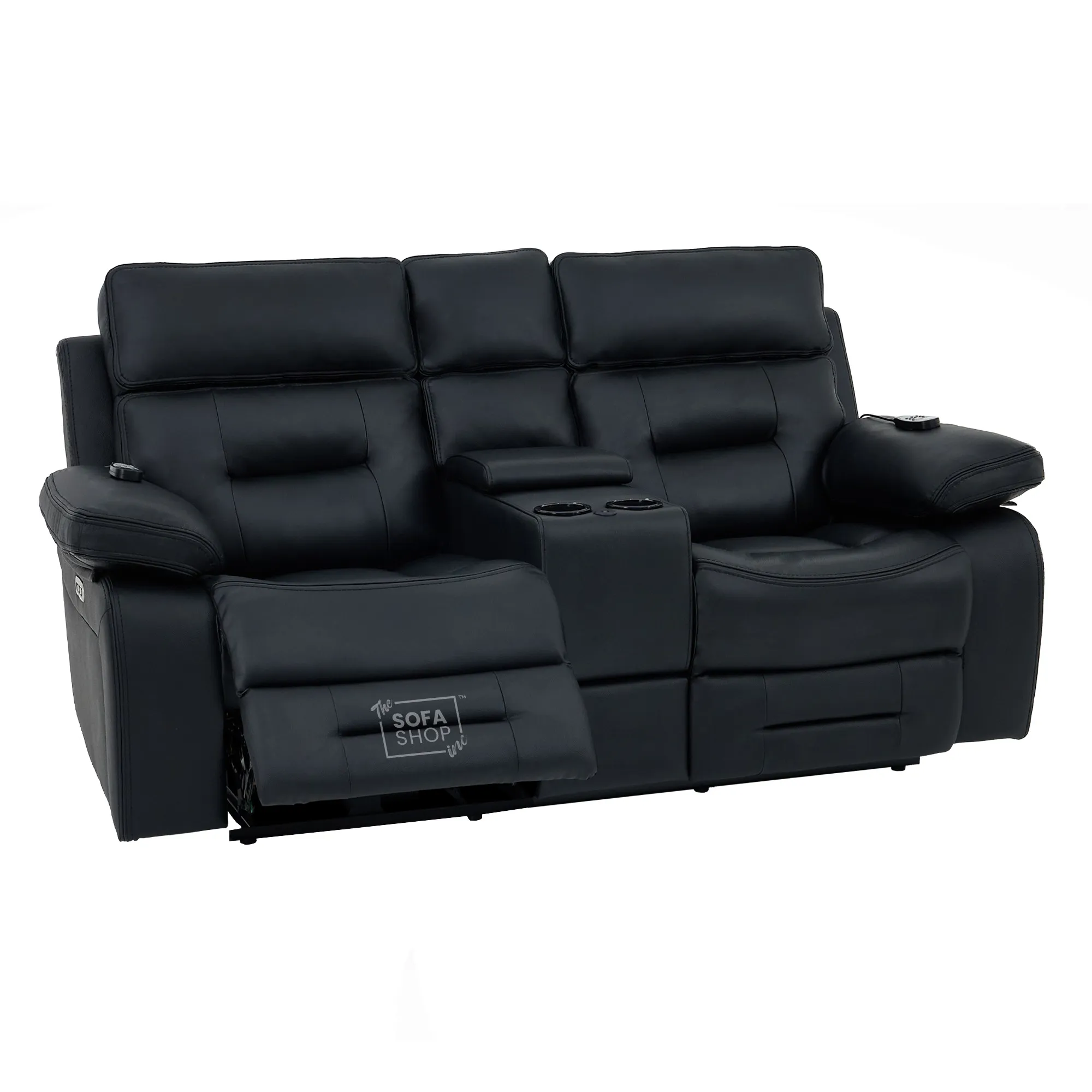 2 Seater Black Real Leather Electric Recliner Cinema Sofa | Hi-Tech Sofa With Massage, Power Headrest, Cooling Cupholders & Central Console | Sicily | The Sofa Shop - Image 13