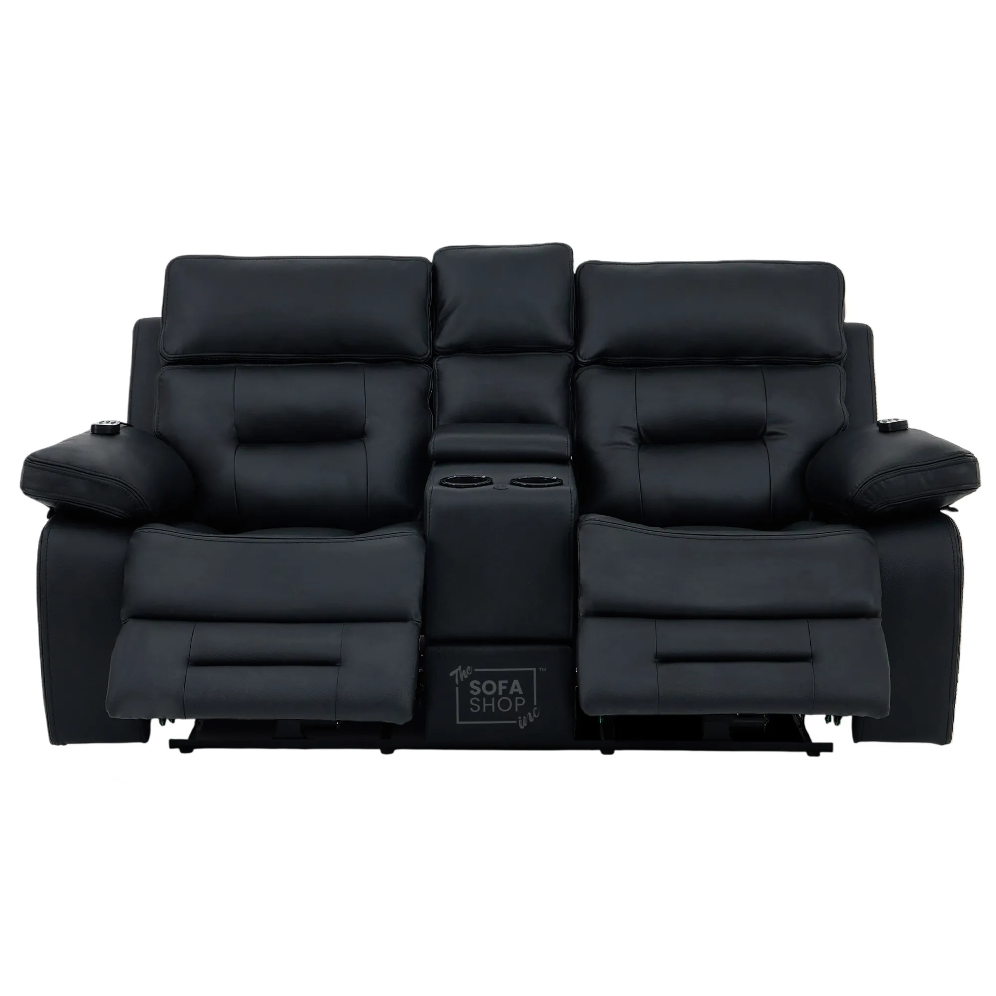 2 Seater Black Real Leather Electric Recliner Cinema Sofa | Hi-Tech Sofa With Massage, Power Headrest, Cooling Cupholders & Central Console | Sicily | The Sofa Shop - Image 14