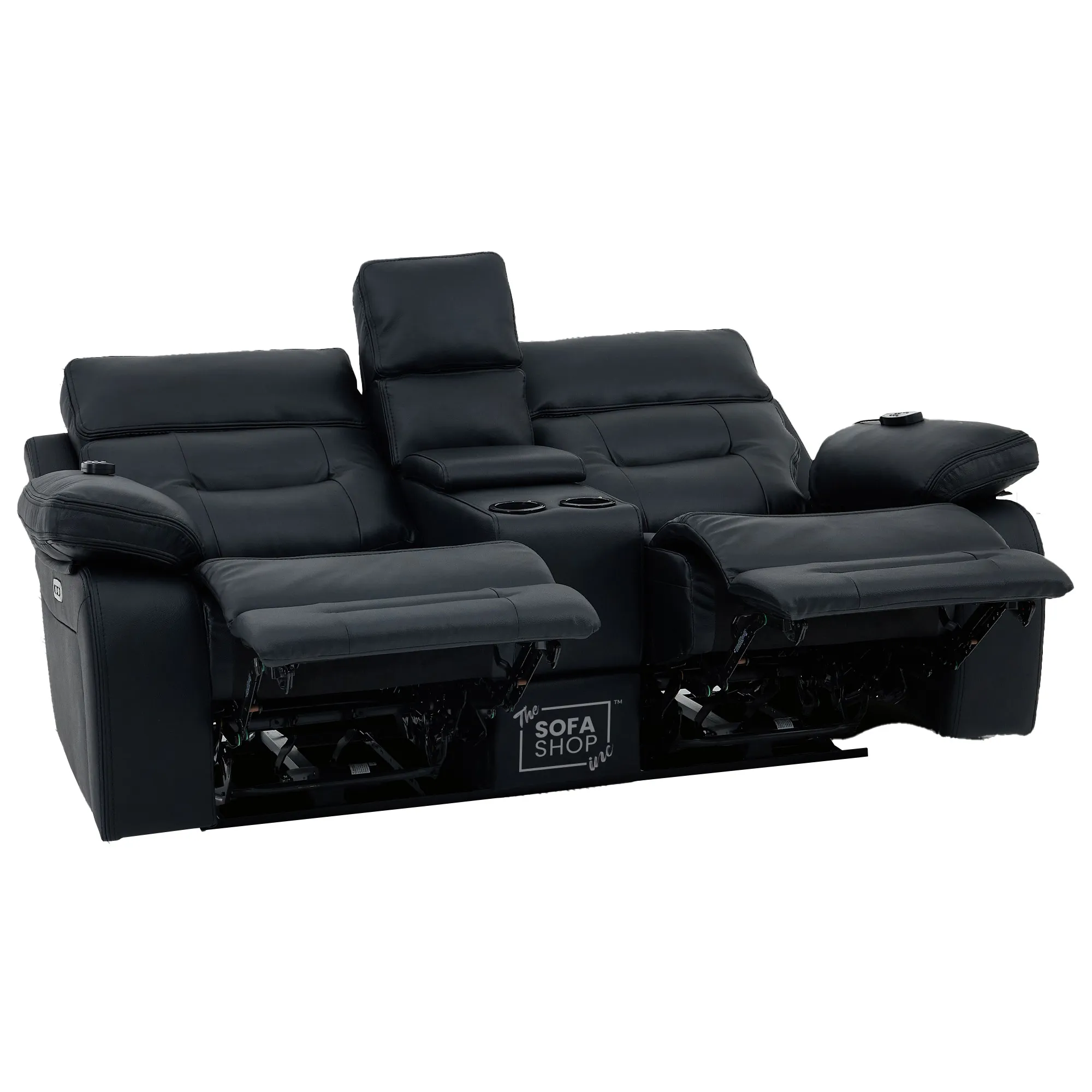 2 Seater Black Real Leather Electric Recliner Cinema Sofa | Hi-Tech Sofa With Massage, Power Headrest, Cooling Cupholders & Central Console | Sicily | The Sofa Shop - Image 15
