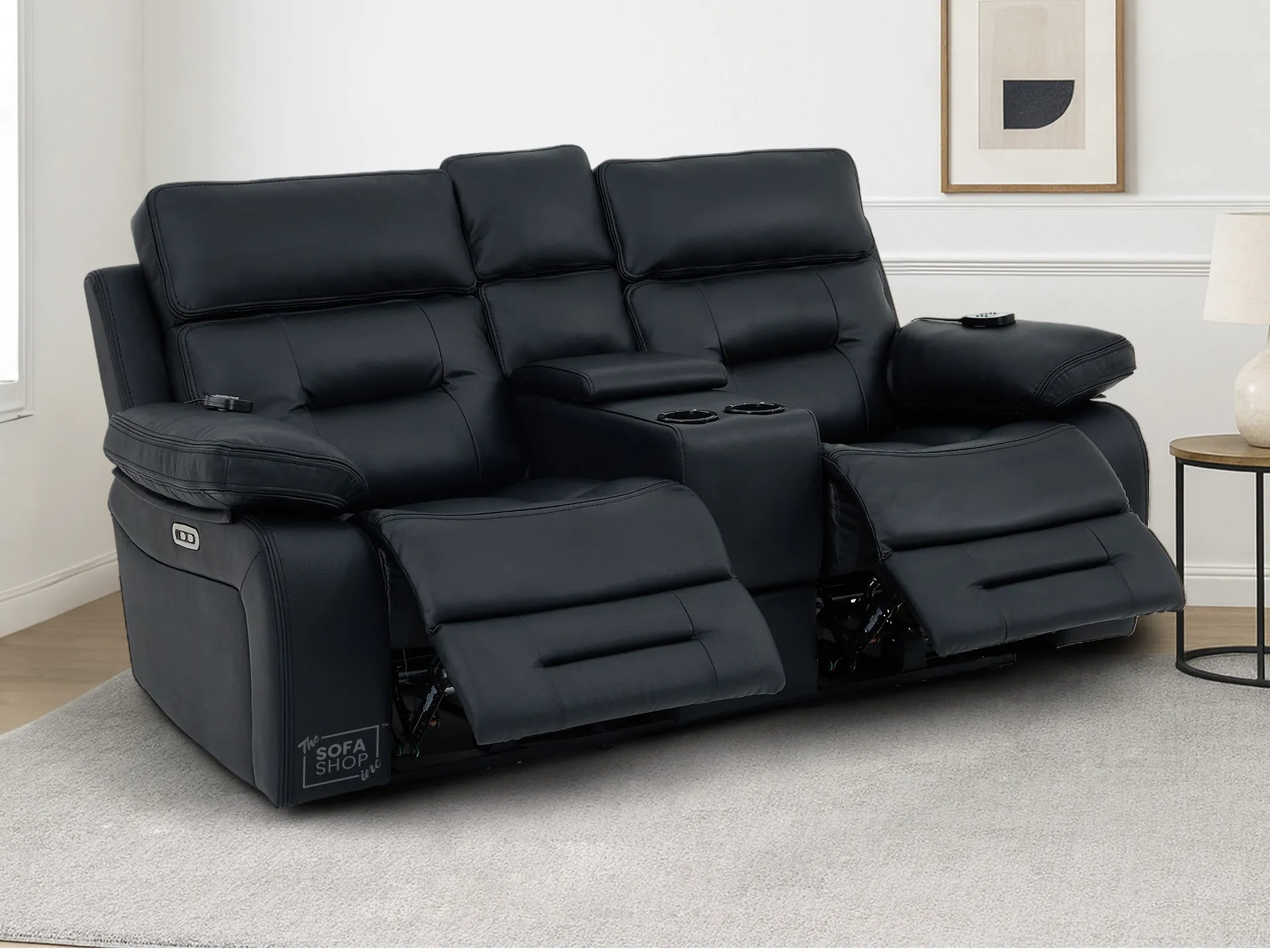 2 Seater Black Real Leather Electric Recliner Cinema Sofa | Hi-Tech Sofa With Massage, Power Headrest, Cooling Cupholders & Central Console | Sicily | The Sofa Shop - Image 17