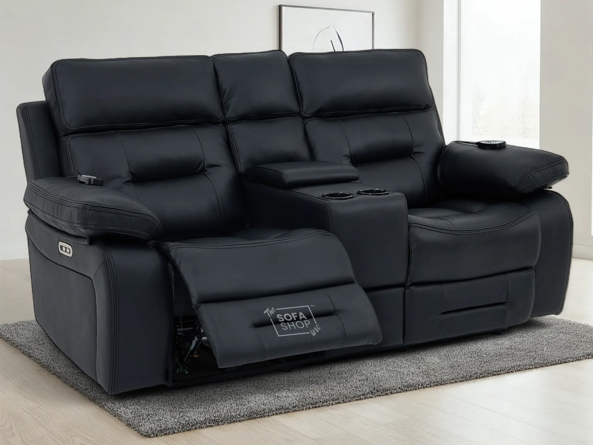 2 Seater Black Real Leather Electric Recliner Cinema Sofa | Hi-Tech Sofa With Massage, Power Headrest, Cooling Cupholders & Central Console | Sicily | The Sofa Shop - Image 18
