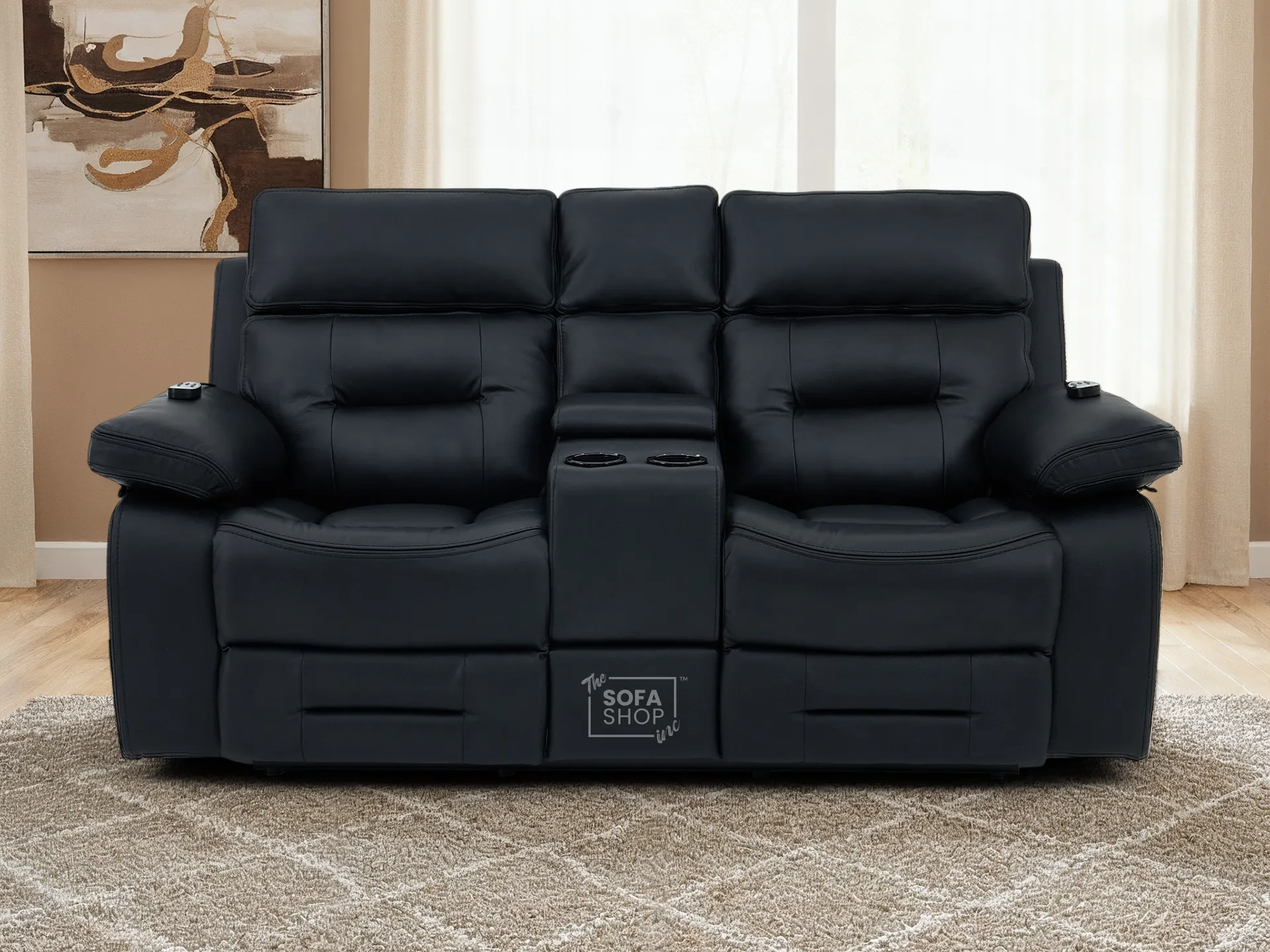 2 Seater Black Real Leather Electric Recliner Cinema Sofa | Hi-Tech Sofa With Massage, Power Headrest, Cooling Cupholders & Central Console | Sicily | The Sofa Shop - Image 19