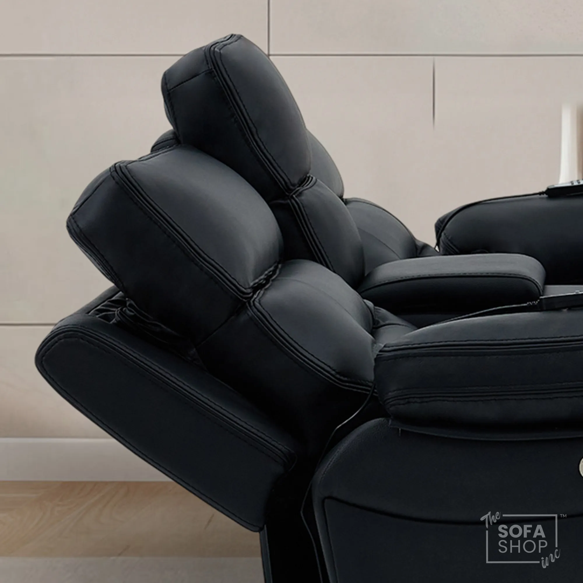 2 Seater Black Real Leather Electric Recliner Cinema Sofa | Hi-Tech Sofa With Massage, Power Headrest, Cooling Cupholders & Central Console | Sicily | The Sofa Shop - Image 5