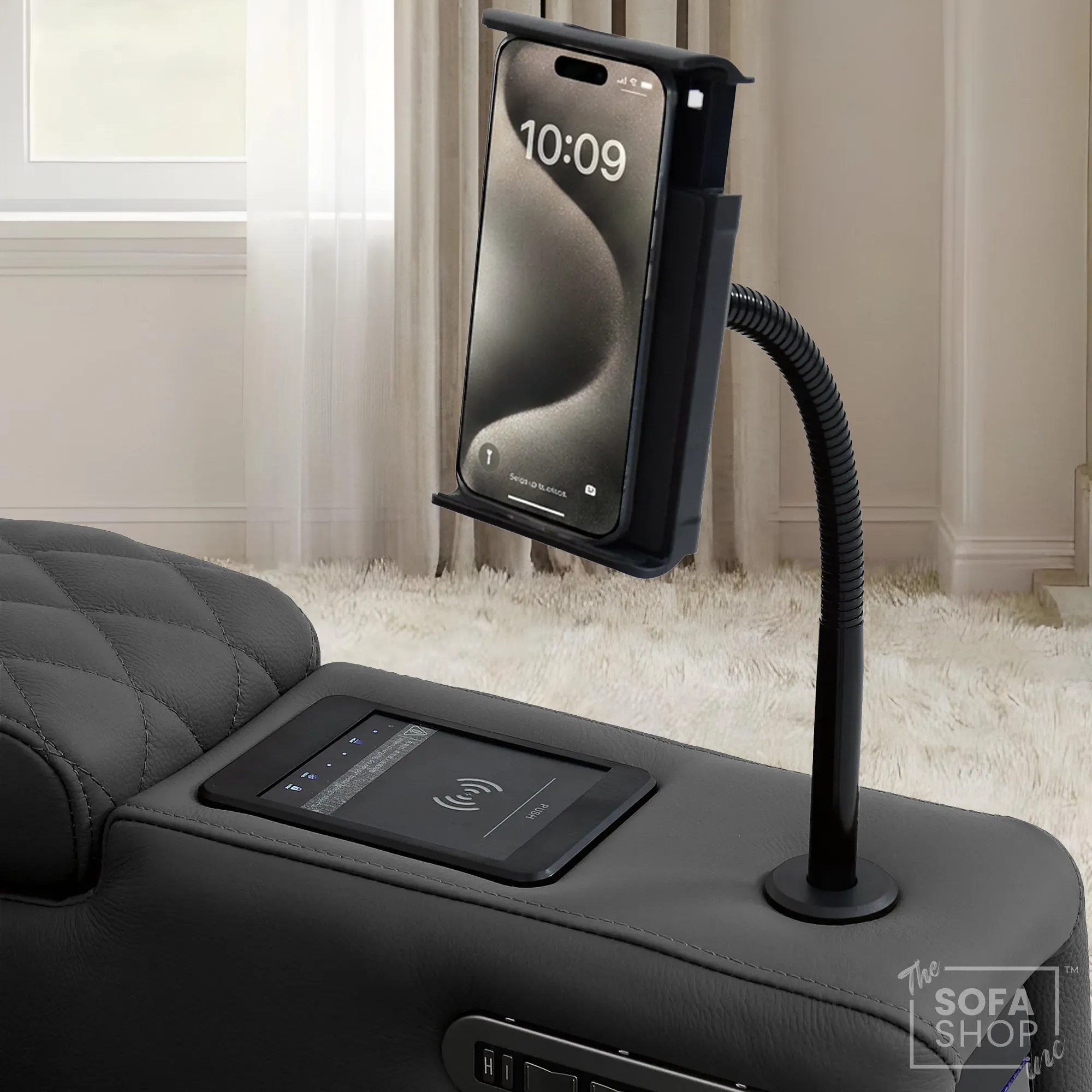 2 Seater Real Leather Electric Recliner Cinema Sofa in Grey | Hi-Tech Cinema Sofa With Power Lumbar, Wireless Charging & Heating & Cooling Cup Holders | Assisi | The Sofa Shop - Image 15