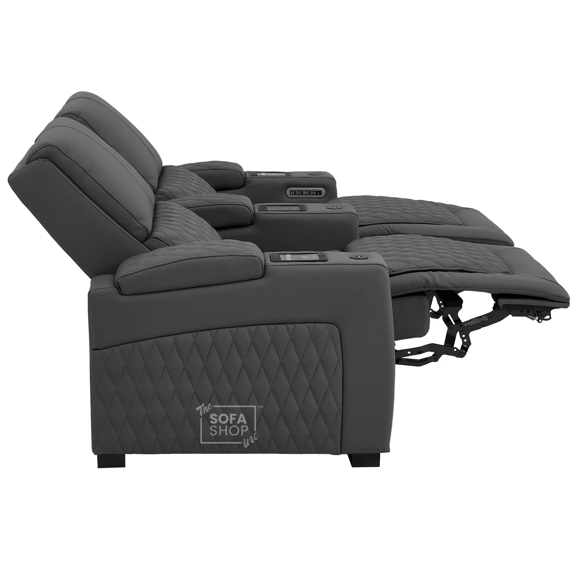 2 Seater Real Leather Electric Recliner Cinema Sofa in Grey | Hi-Tech Cinema Sofa With Power Lumbar, Wireless Charging & Heating & Cooling Cup Holders | Assisi | The Sofa Shop - Image 19