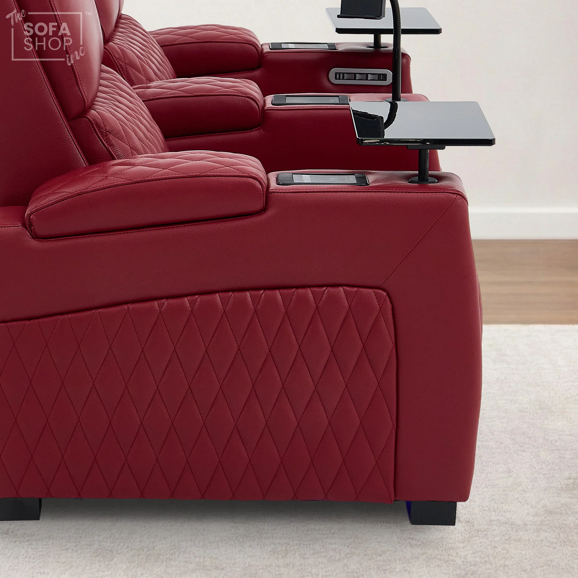 2 Seater Red Real Leather Electric Recliner Cinema Sofa | Hi-Tech Recliner Settee with Power Lumbar, Wireless Charging, Heat & Cooling Cupholders | Assisi | The Sofa Shop - Image 15