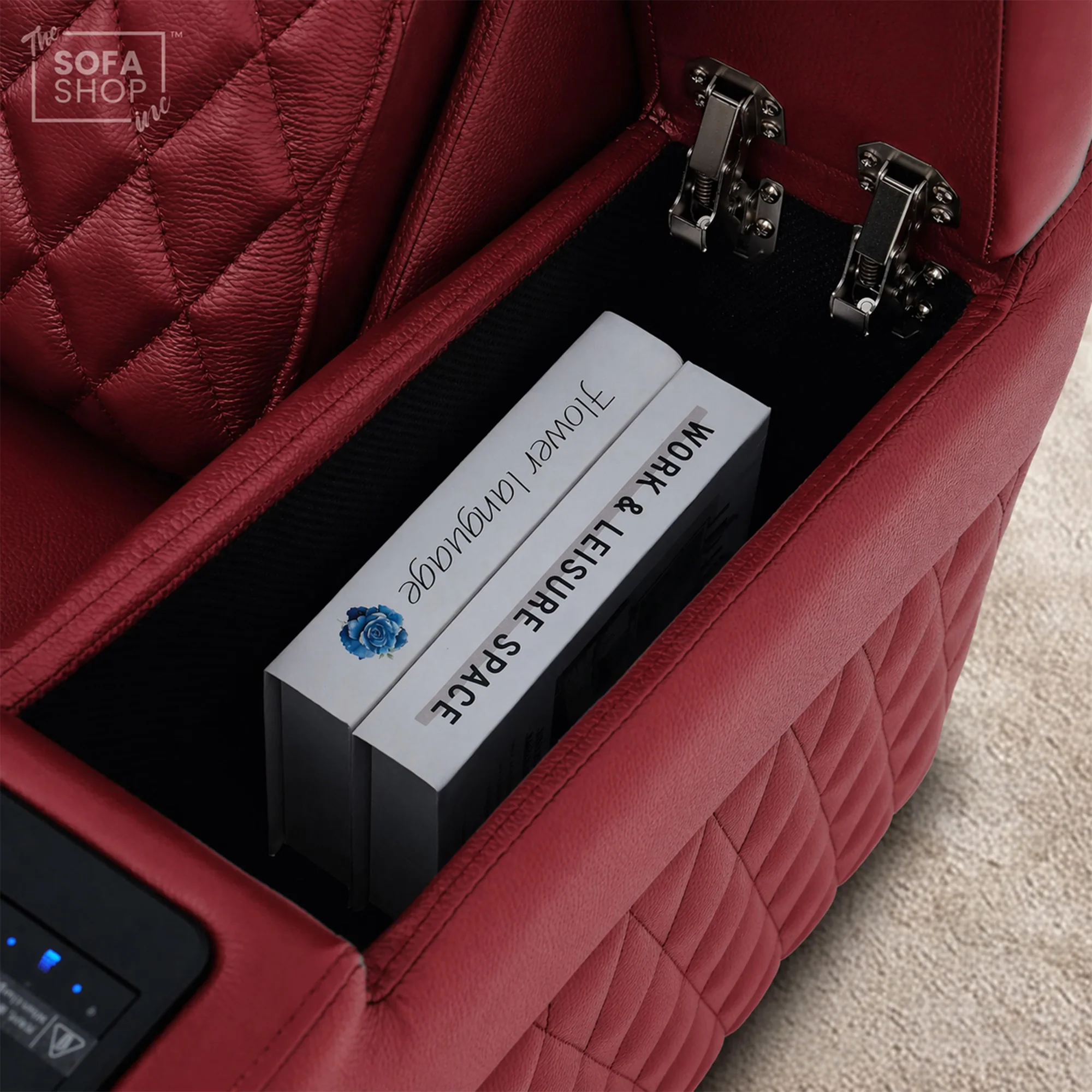 2 Seater Red Real Leather Electric Recliner Cinema Sofa | Hi-Tech Recliner Settee with Power Lumbar, Wireless Charging, Heat & Cooling Cupholders | Assisi | The Sofa Shop - Image 16