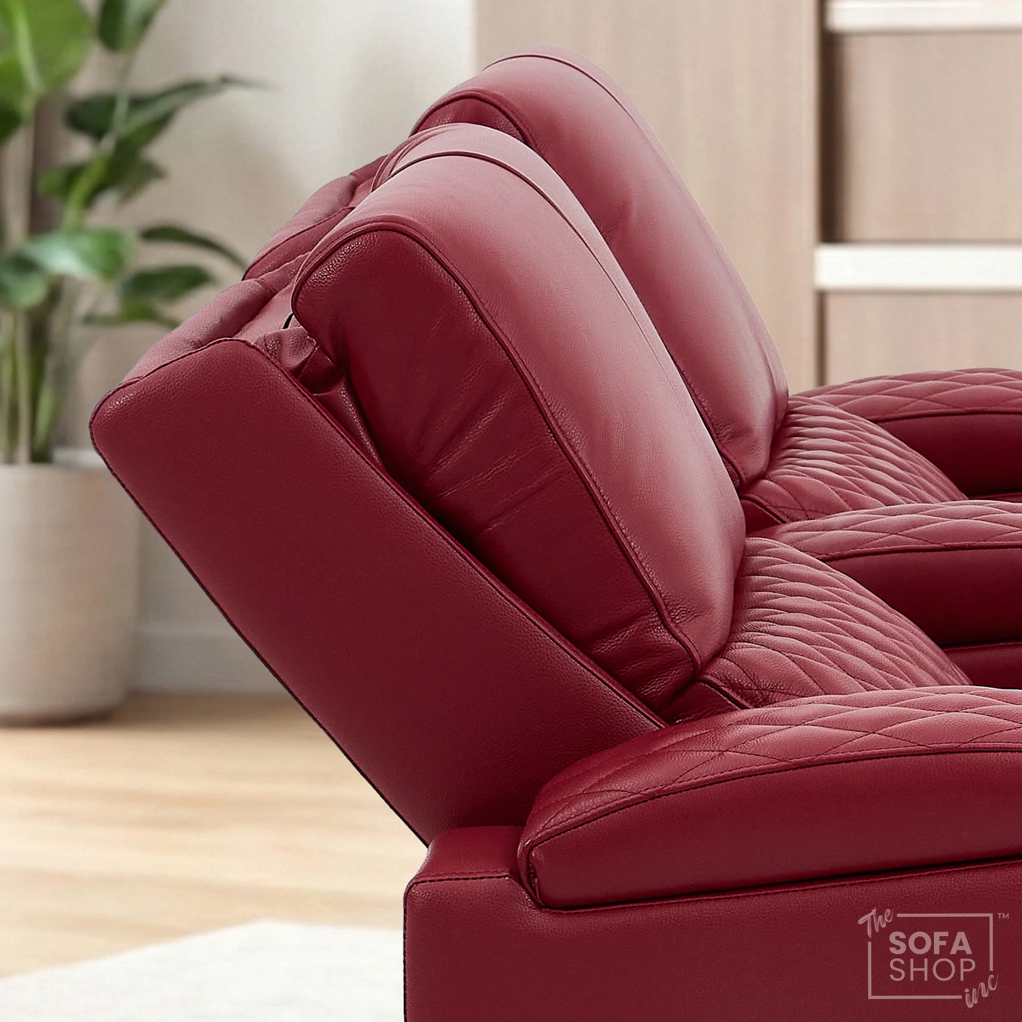 2 Seater Red Real Leather Electric Recliner Cinema Sofa | Hi-Tech Recliner Settee with Power Lumbar, Wireless Charging, Heat & Cooling Cupholders | Assisi | The Sofa Shop - Image 5
