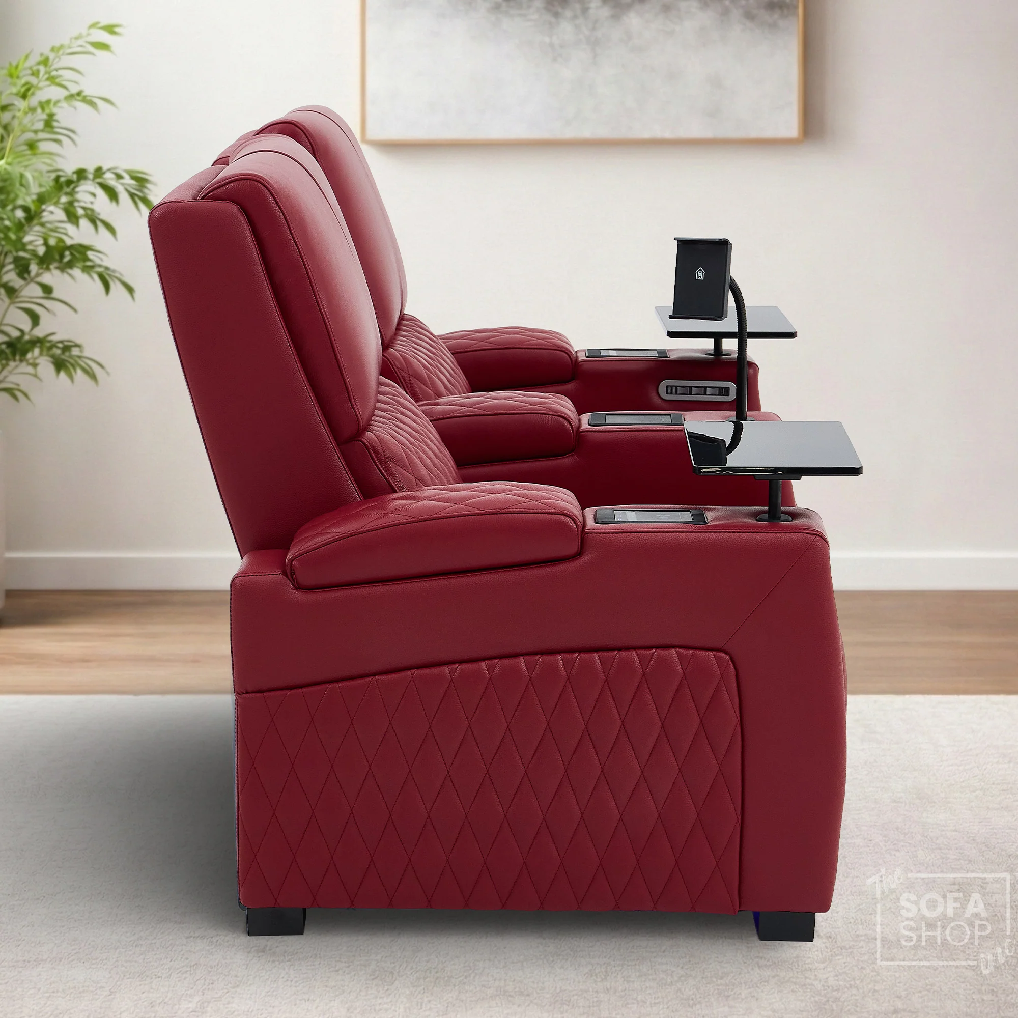 2 Seater Red Real Leather Electric Recliner Cinema Sofa | Hi-Tech Recliner Settee with Power Lumbar, Wireless Charging, Heat & Cooling Cupholders | Assisi | The Sofa Shop - Image 6