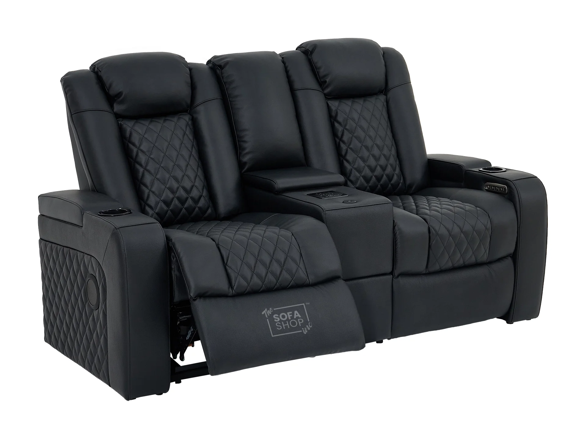 Black Real Leather 2 Seater Electric Recliner Cinema Sofa | Power Lumbar, Speakers, Console, Wireless Charging & Cooling Cup Holders | Milano | The Sofa Shop - Image 20