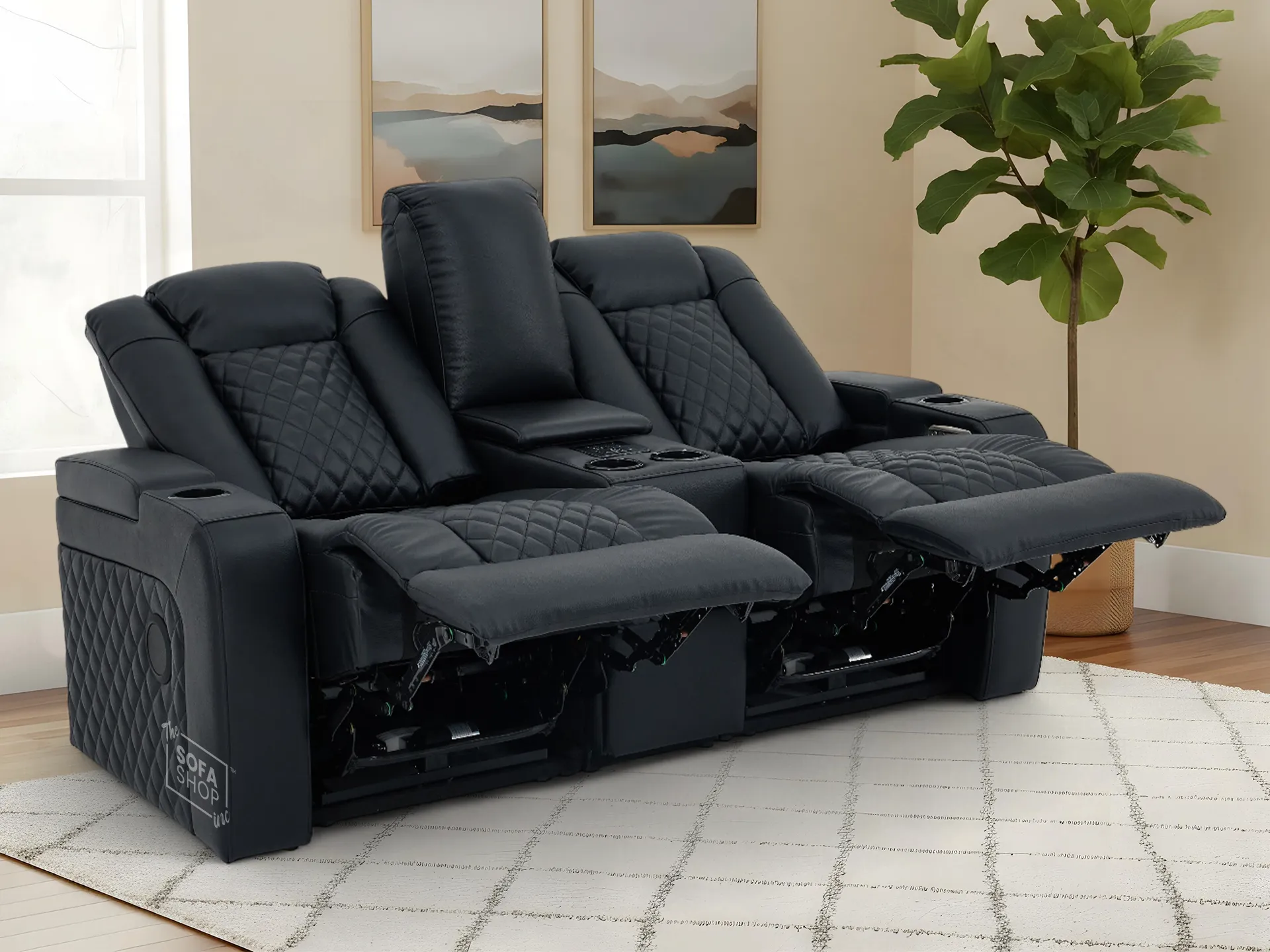 2 Seater Real Leather Electric Recliner Cinema Sofa in Black | Hi-Tech Sofa with Adjustable Headrest, Lumbar Support, Bluetooth Speaker | Milano | The Sofa Shop - Image 4