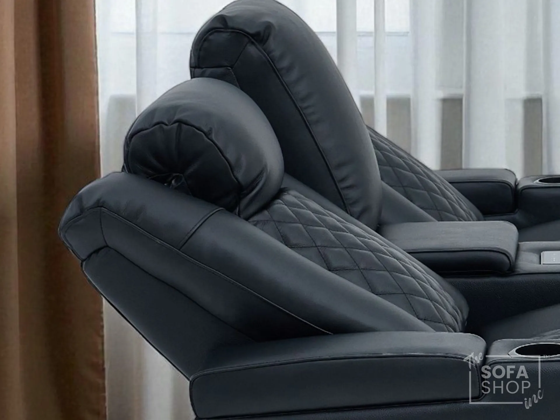 2 Seater Real Leather Electric Recliner Cinema Sofa in Black | Hi-Tech Sofa with Adjustable Headrest, Lumbar Support, Bluetooth Speaker | Milano | The Sofa Shop - Image 5