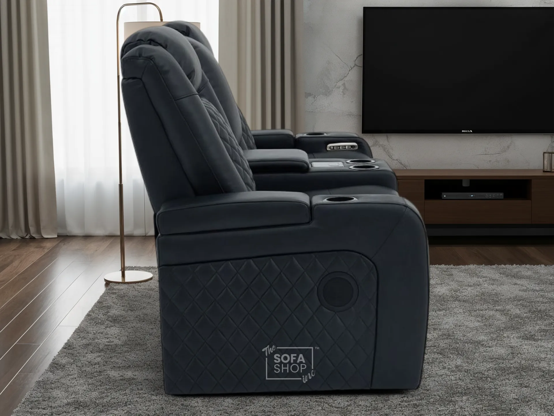 2 Seater Real Leather Electric Recliner Cinema Sofa in Black | Hi-Tech Sofa with Adjustable Headrest, Lumbar Support, Bluetooth Speaker | Milano | The Sofa Shop - Image 6