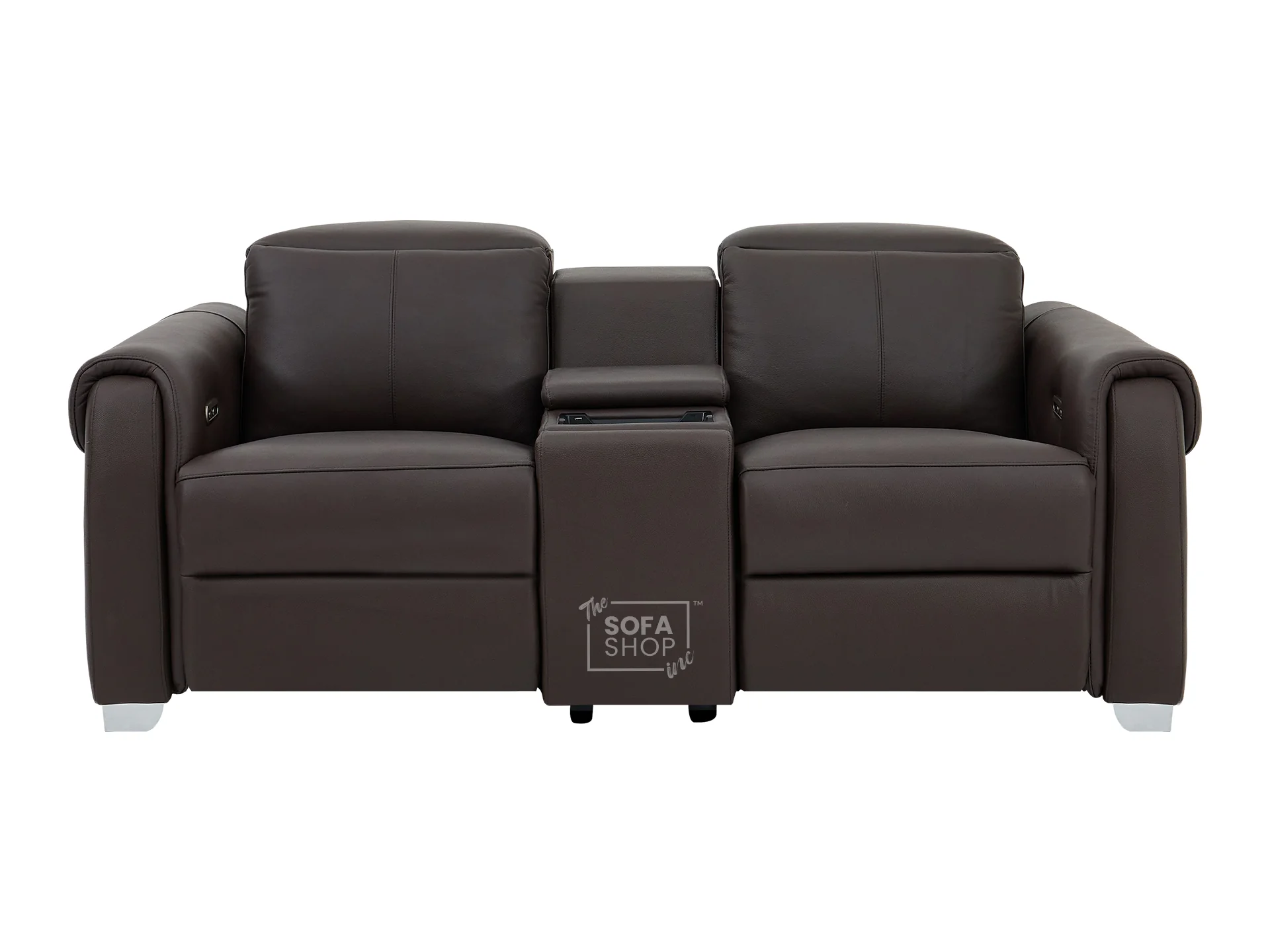 2 Seater Real Leather Electric Recliner Sofa | Cinema Sofa | Hi-Tech Sofa in Brown with Massage, Middle Console, Adjustable Headrests & USB | Turin | The Sofa Shop - Image 12