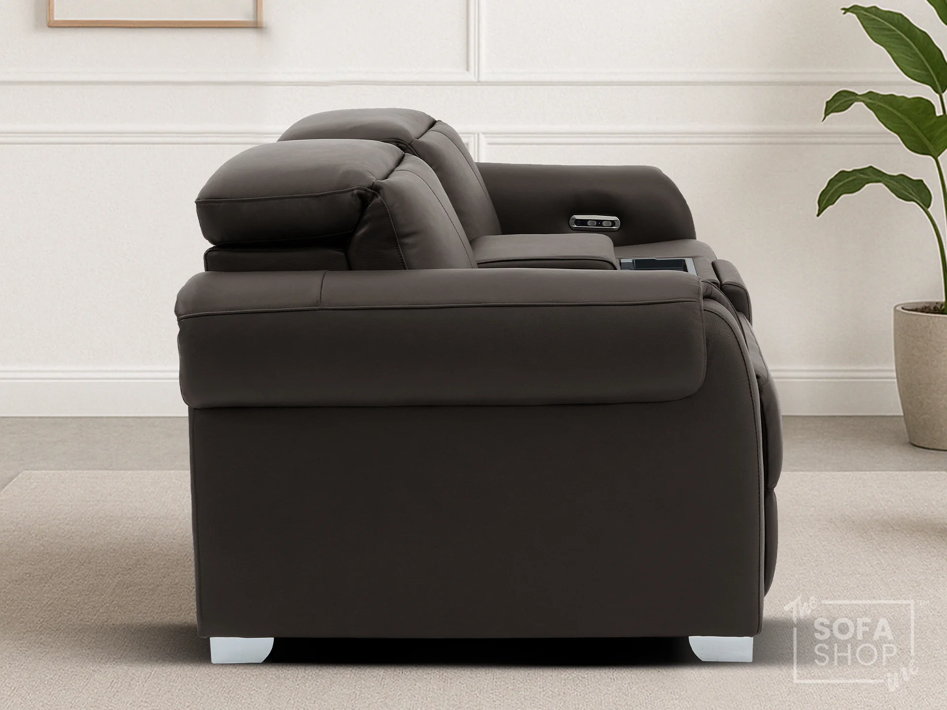 2 Seater Real Leather Electric Recliner Sofa | Cinema Sofa | Hi-Tech Sofa in Brown with Massage, Middle Console, Adjustable Headrests & USB | Turin | The Sofa Shop - Image 6