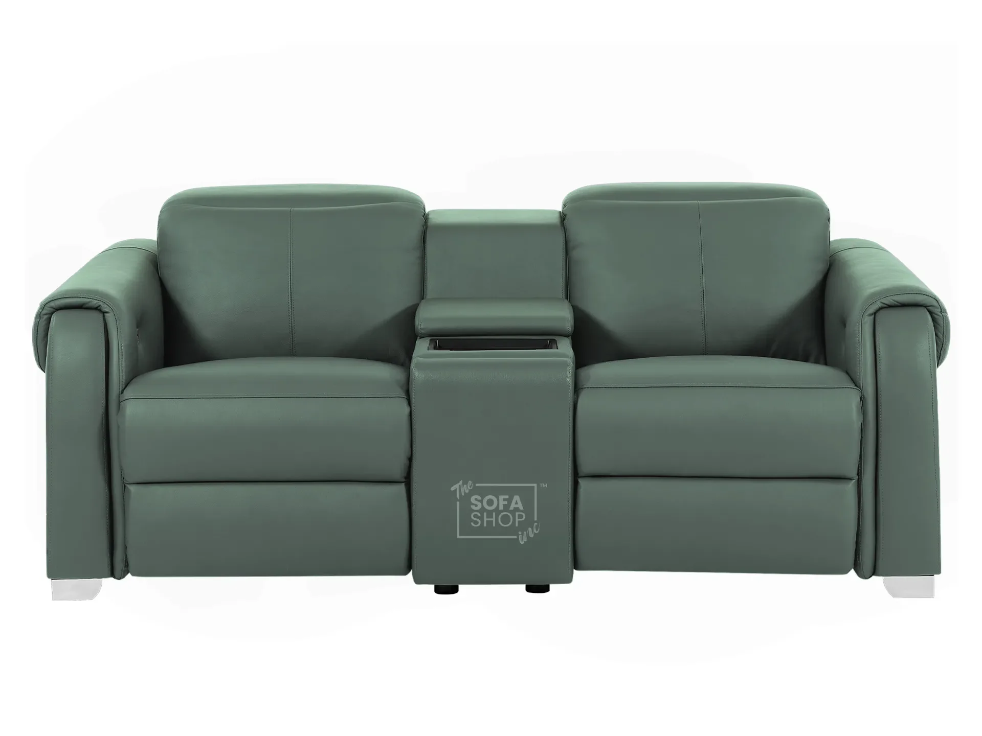 2 Seater Real Leather Electric Recliner Sofa | Cinema Sofa | Hi-Tech Sofa in Green with Massage, Middle Console, Wireless Charging, Adjustable Headrests & USB | Turin | The Sofa Shop - Image 11