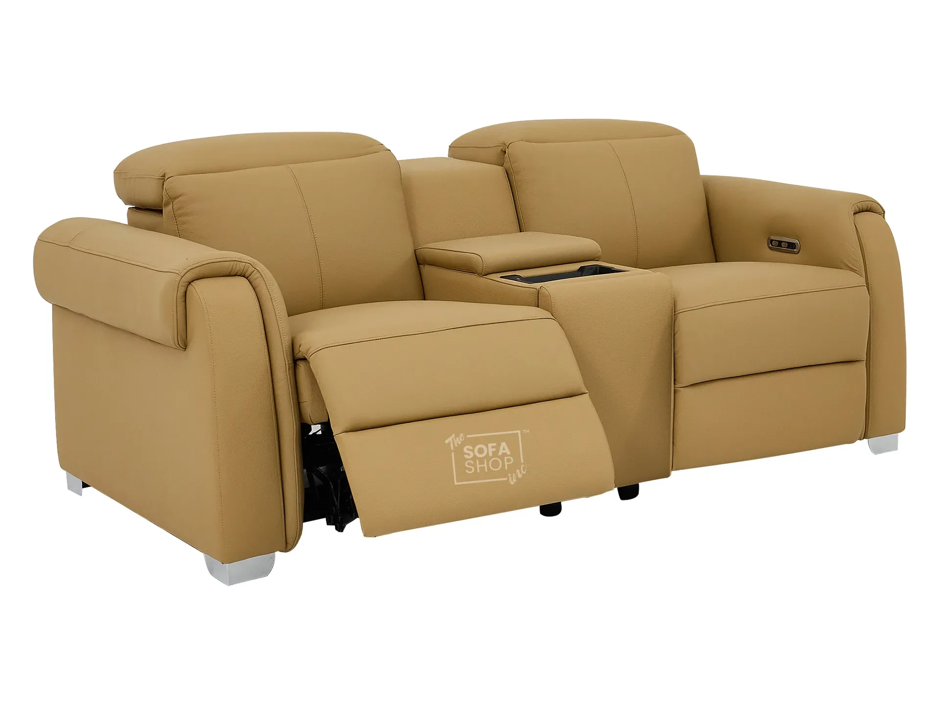 2 Seater Real Leather Electric Recliner Sofa | Cinema Sofa | Hi-Tech Sofa in Tan with Massage, Middle Console, Wireless Charging, Adjustable Headrests & USB | Turin - Image 10