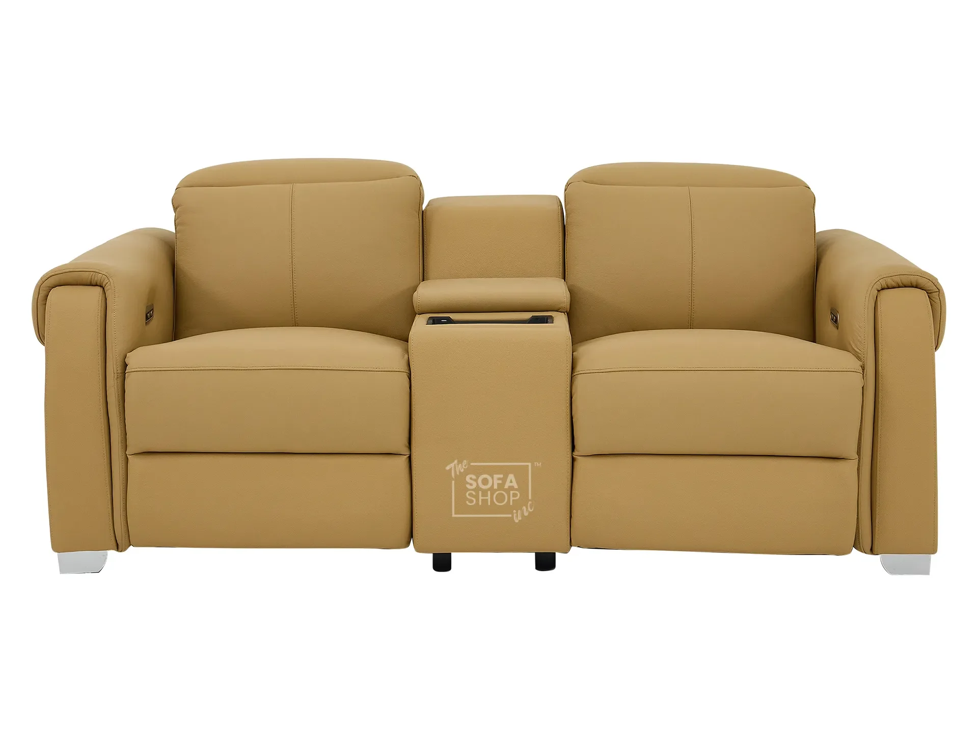 2 Seater Real Leather Electric Recliner Sofa | Cinema Sofa | Hi-Tech Sofa in Tan with Massage, Middle Console, Wireless Charging, Adjustable Headrests & USB | Turin - Image 11