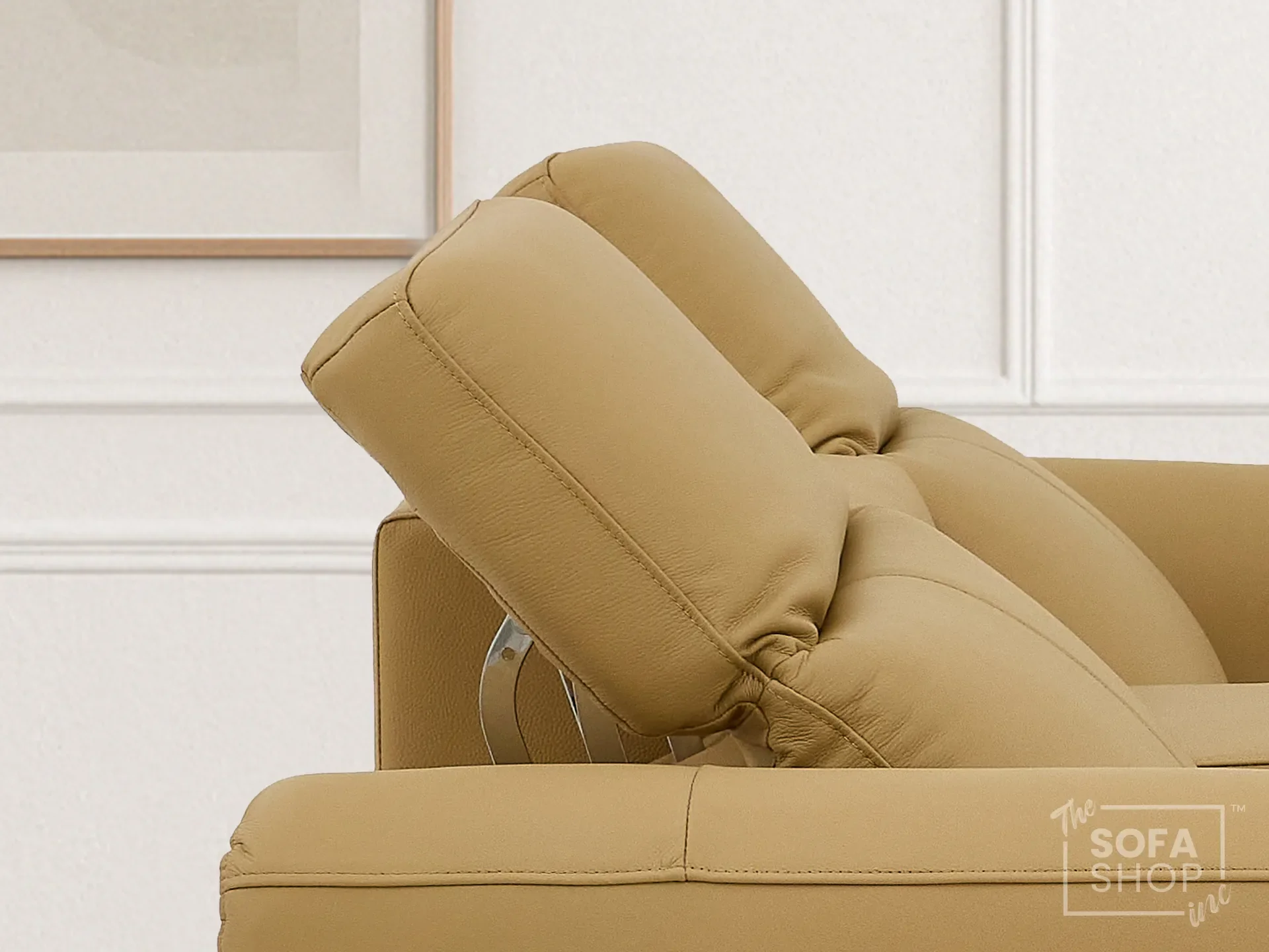 2 Seater Real Leather Electric Recliner Sofa | Cinema Sofa | Hi-Tech Sofa in Tan with Massage, Middle Console, Wireless Charging, Adjustable Headrests & USB | Turin - Image 4