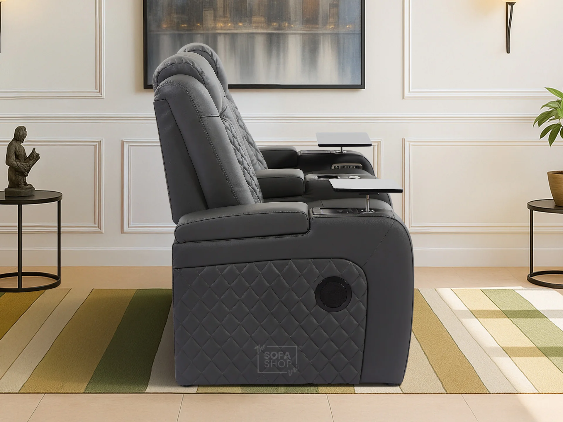2 Seater Grey Real Leather Electric Recliner Cinema Sofa | Power Headrest, Bluetooth Speakers, Wireless Charging & Cooling Cup Holders | Milano | The Sofa Shop - Image 6
