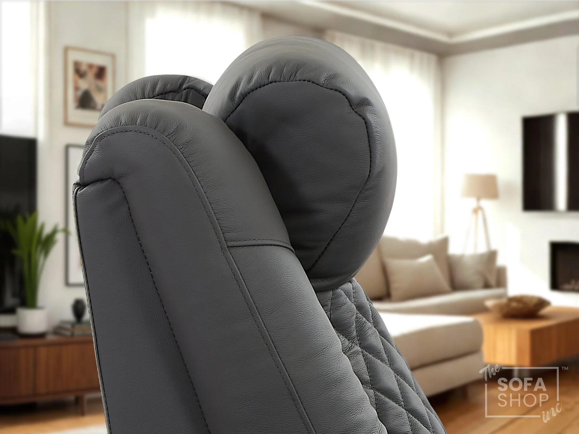 2 Seater Grey Real Leather Electric Recliner Cinema Sofa | Power Headrest, Bluetooth Speakers, Wireless Charging & Cooling Cup Holders | Milano | The Sofa Shop - Image 7
