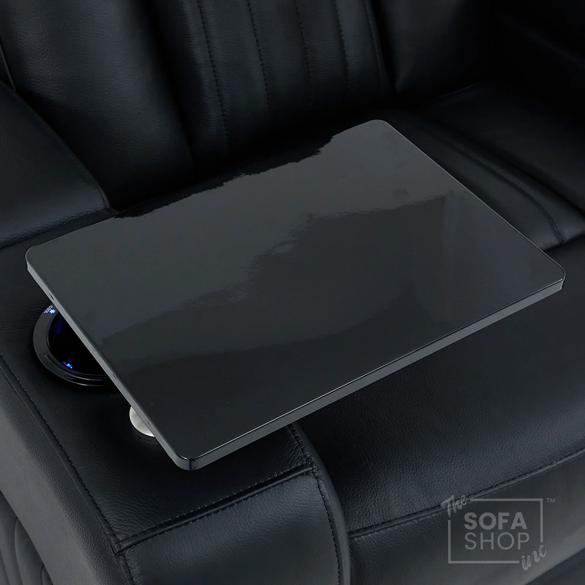 2 Seater Real Leather Power Reclining Cinema Sofa in Black with Console, USB Ports, Mild Heated Lumbar, Table, Cup Holders, Storage & Massage | Capri | The Sofa Shop - Image 10