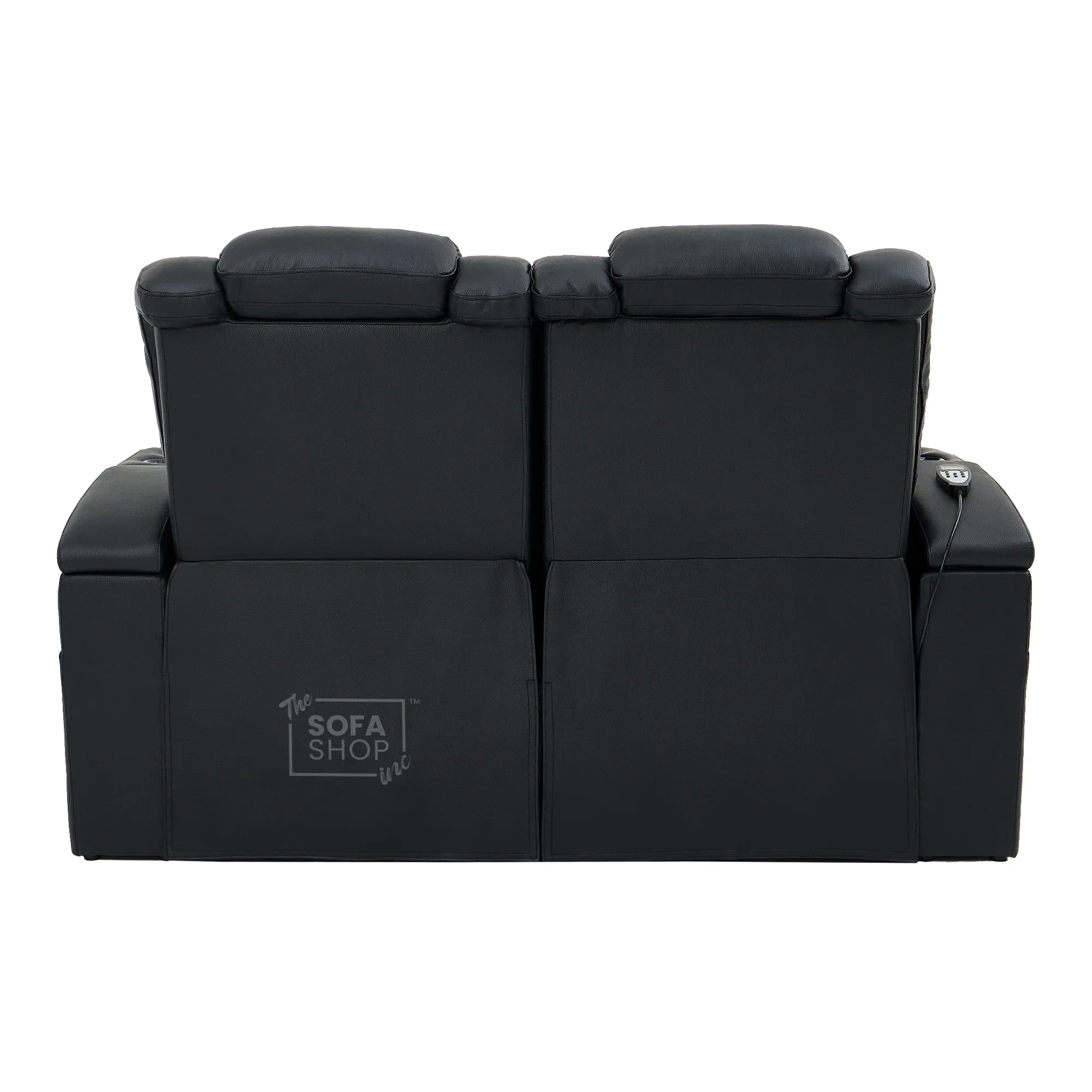 2 Seater Real Leather Power Reclining Cinema Sofa in Black with Console, USB Ports, Mild Heated Lumbar, Table, Cup Holders, Storage & Massage | Capri | The Sofa Shop - Image 15