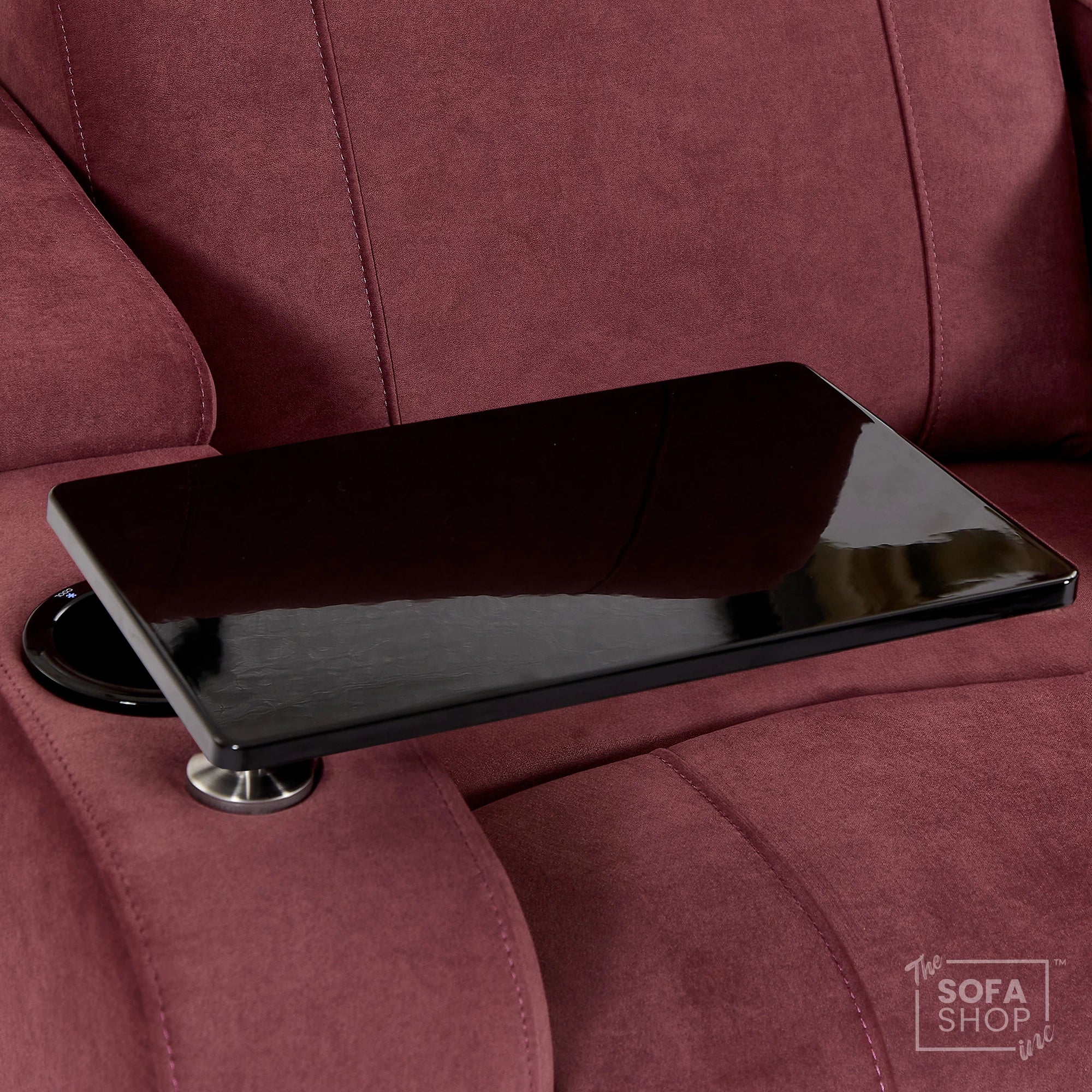 2 Seater Reclining Sofa with Electric Reclining, Massage, USB Ports, Cooling Cup Holders, Storage Boxes & LED Lights | Purple Velvet Fabric Sofa | Rimini | The Sofa Shop - Image 11