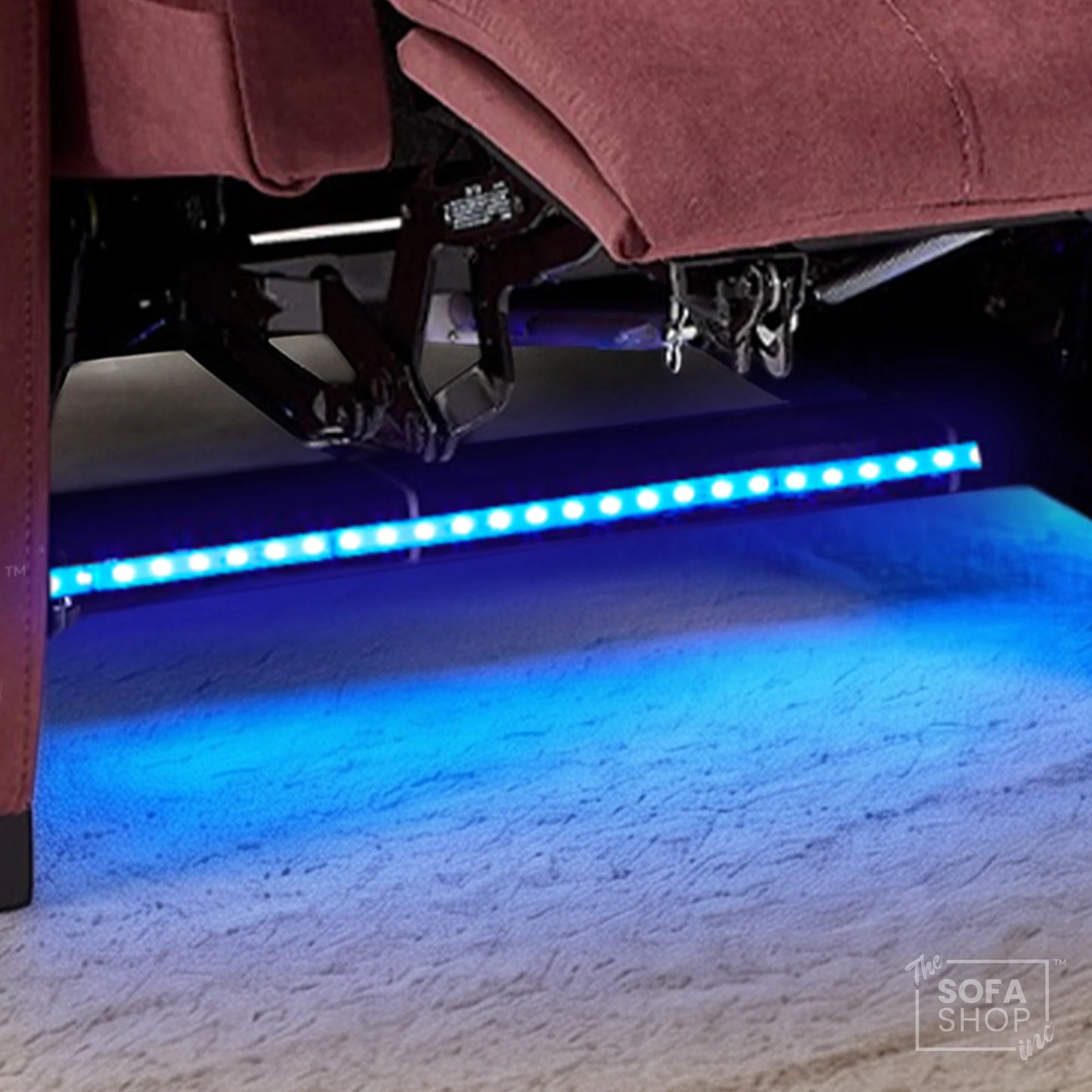 2 Seater Reclining Sofa with Electric Reclining, Massage, USB Ports, Cooling Cup Holders, Storage Boxes & LED Lights | Purple Velvet Fabric Sofa | Rimini | The Sofa Shop - Image 13