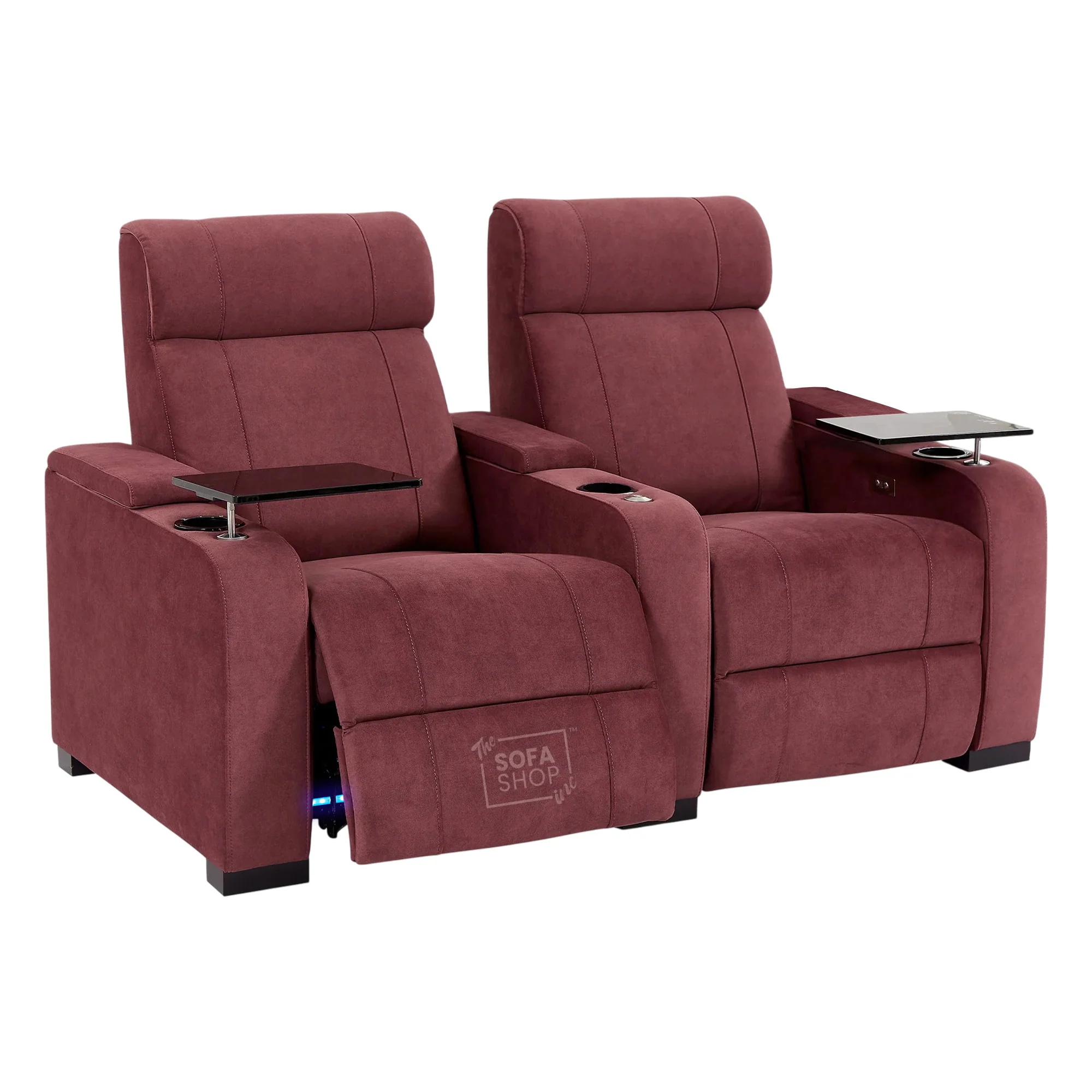 2 Seater Reclining Sofa with Electric Reclining, Massage, USB Ports, Cooling Cup Holders, Storage Boxes & LED Lights | Purple Velvet Fabric Sofa | Rimini | The Sofa Shop - Image 16
