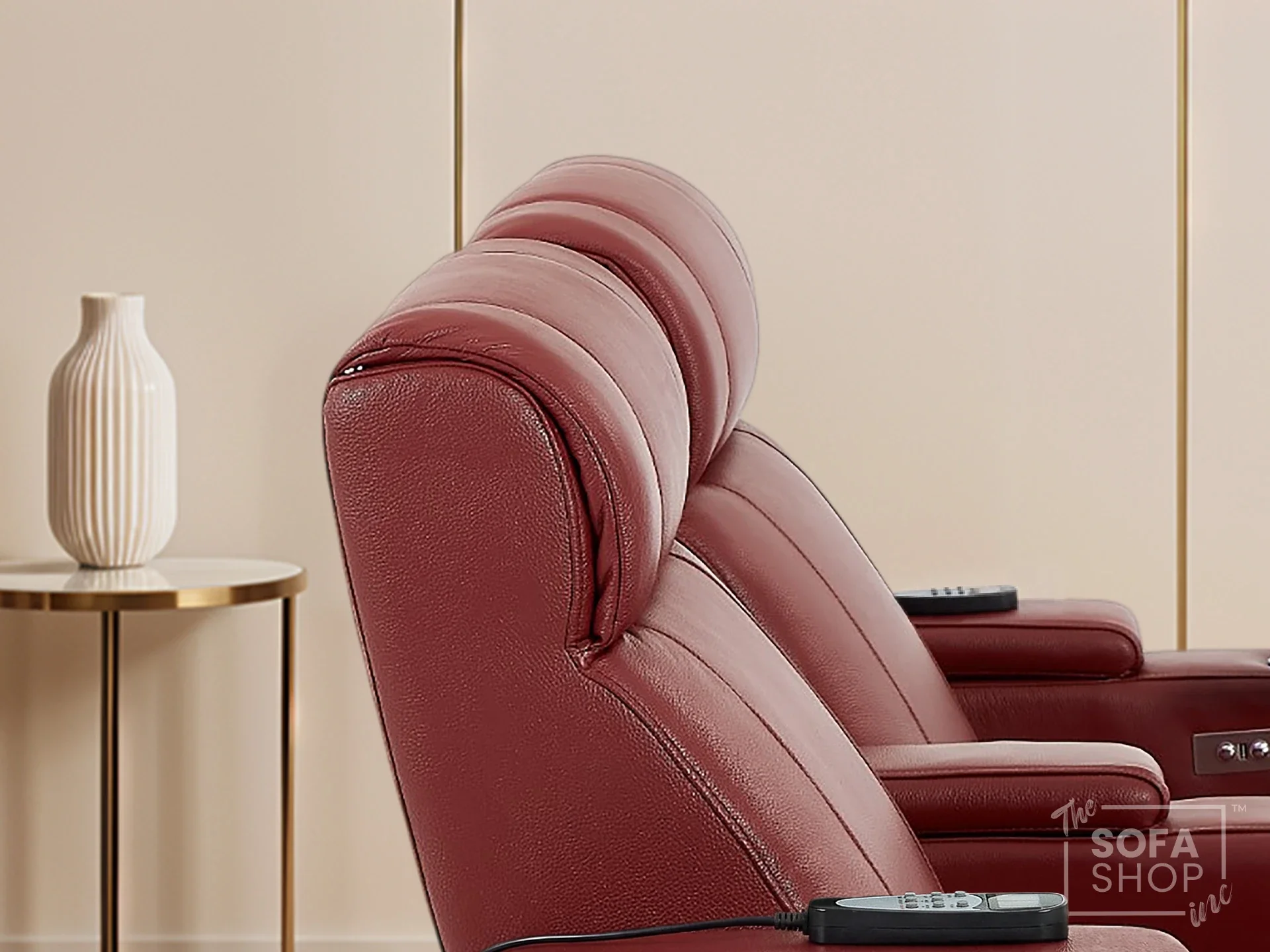 2 Seater Real Leather Electric Recliner Cinema Sofa in Red | Hi-Tech Cinema Sofa With Massage, Tray Tables & Cooling Cup Holders + USB Ports | Rimini | The Sofa Shop - Image 5