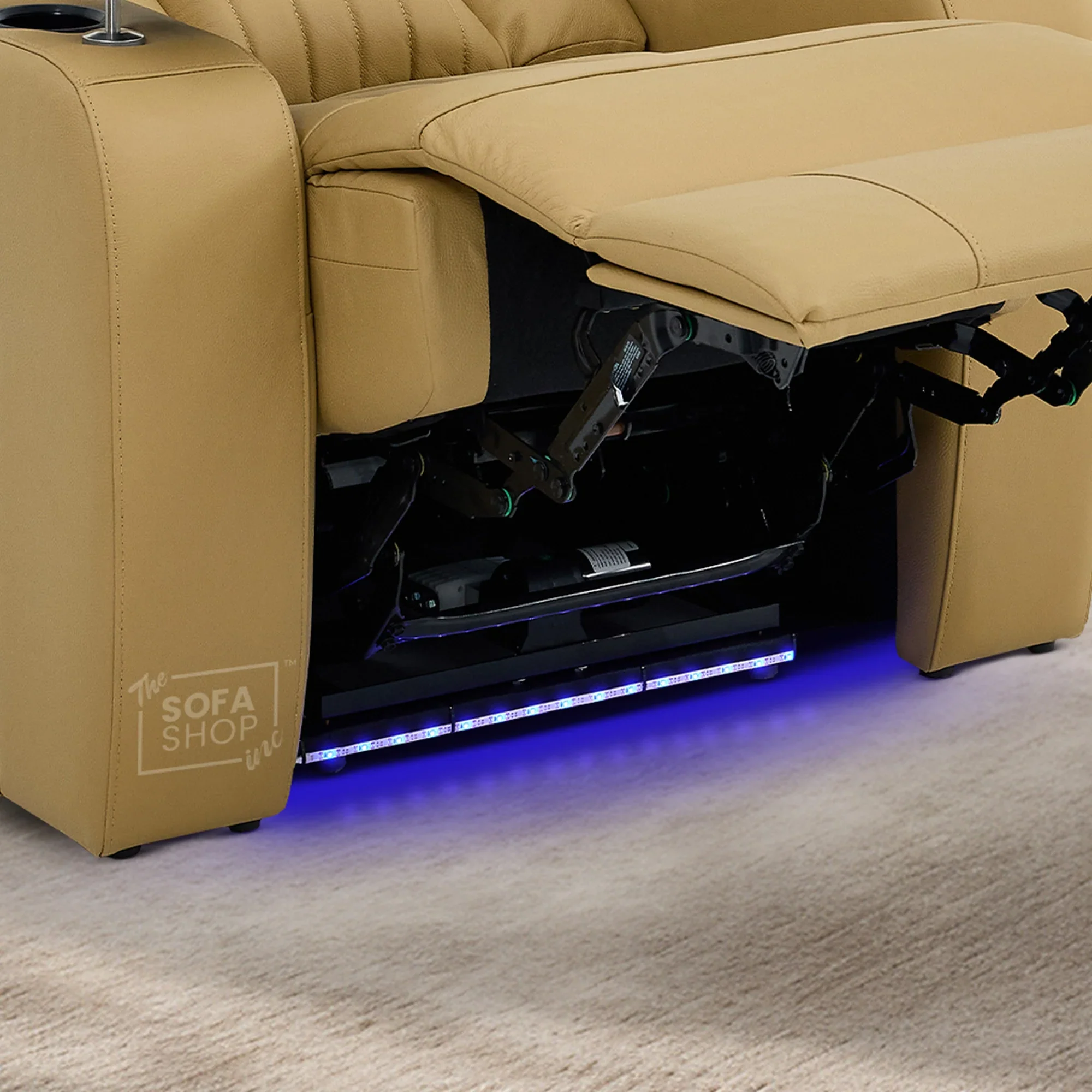 2 Seater Real Leather Electric Recliner Cinema Sofa in Tan | Recliner Settee With Massage, Power Headrests, Power Grommet & Tray Tables | Capri | The Sofa Shop - Image 11
