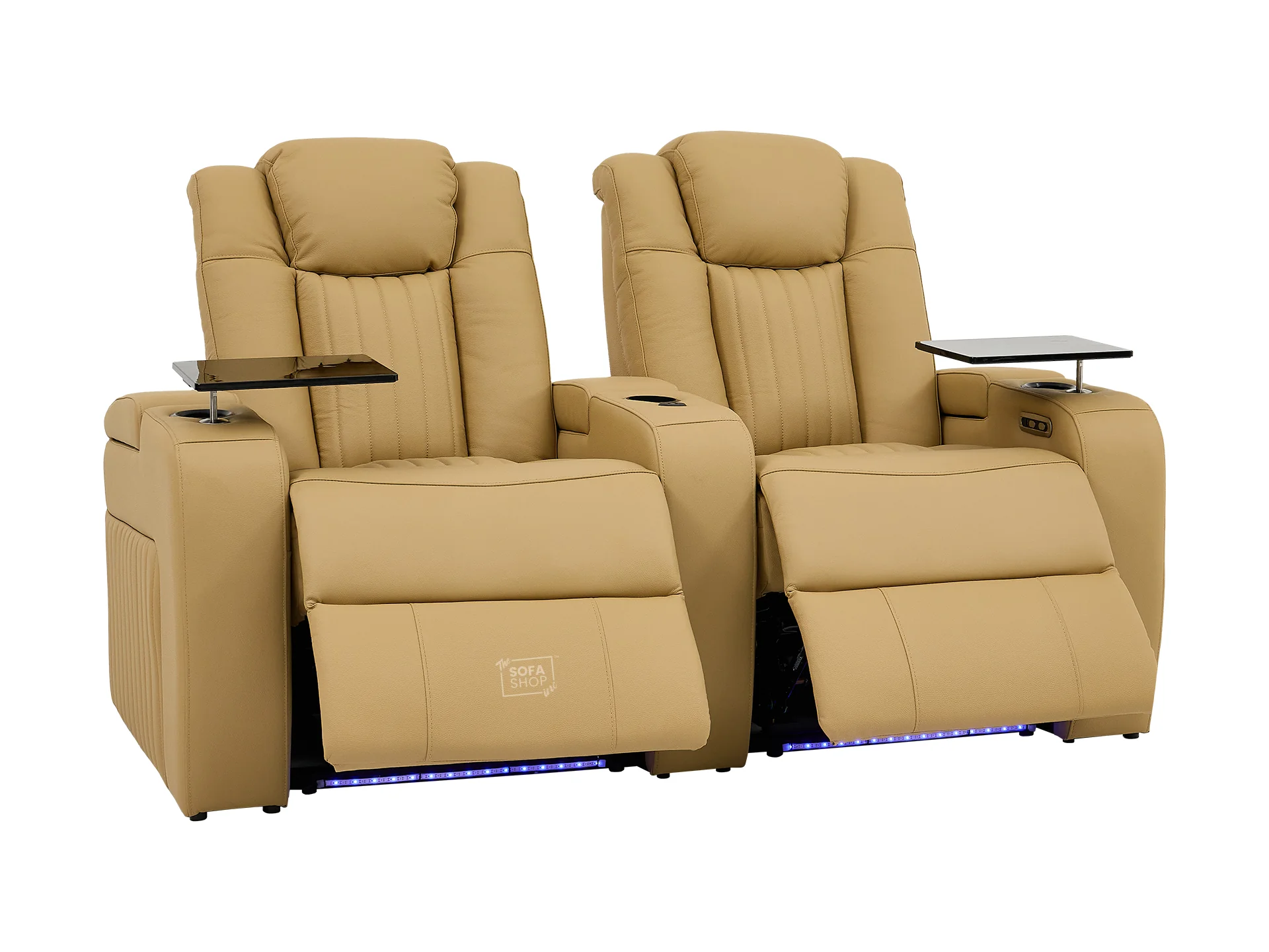 2 Seater Real Leather Electric Recliner Cinema Sofa in Tan | Recliner Settee With Massage, Power Headrests, Power Grommet & Tray Tables | Capri | The Sofa Shop - Image 13