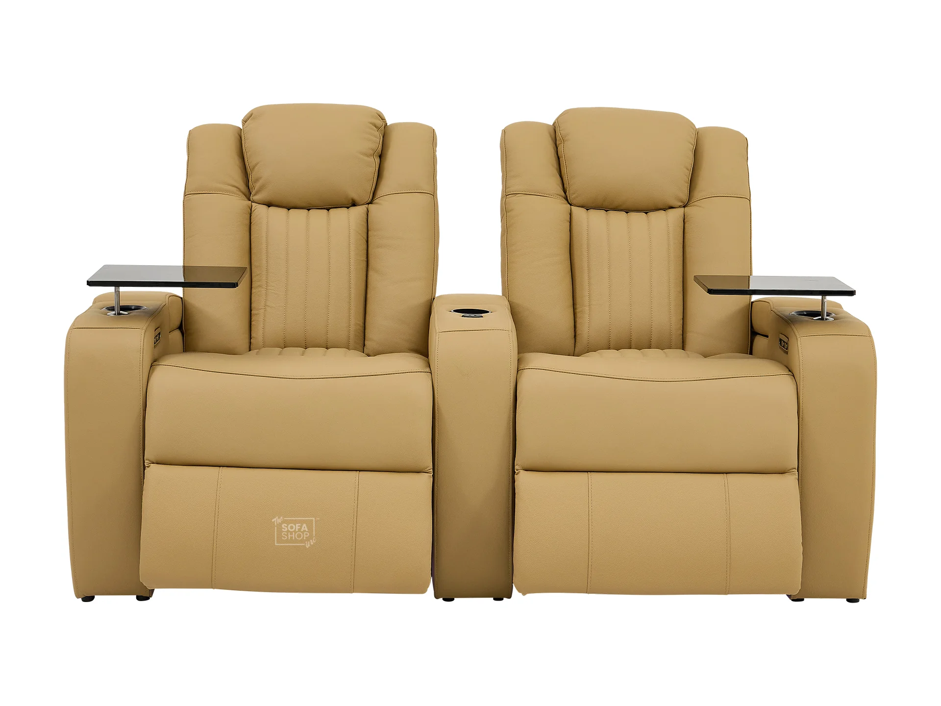 2 Seater Real Leather Electric Recliner Cinema Sofa in Tan | Recliner Settee With Massage, Power Headrests, Power Grommet & Tray Tables | Capri | The Sofa Shop - Image 14