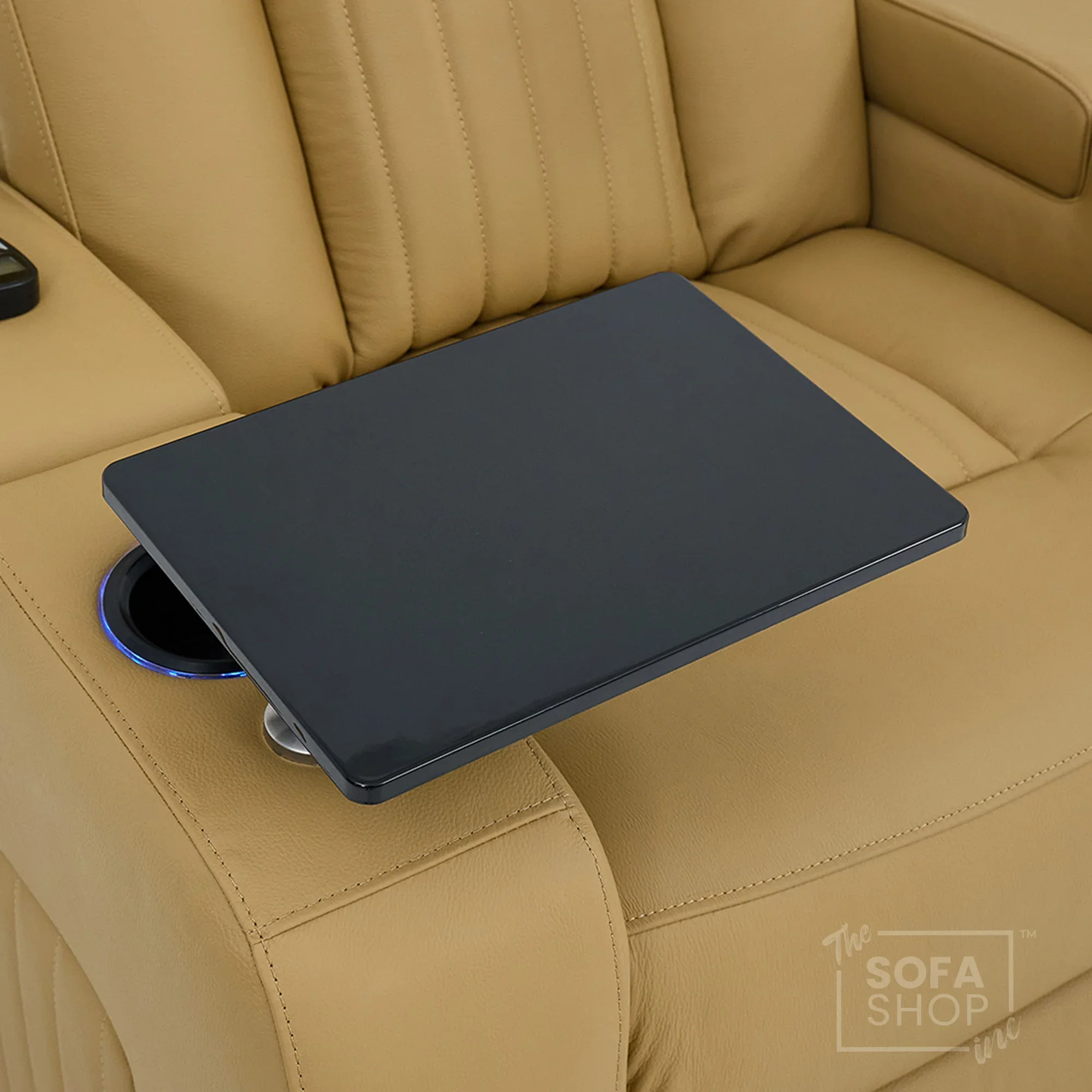 2 Seater Real Leather Electric Recliner Cinema Sofa in Tan | Recliner Settee With Massage, Power Headrests, Power Grommet & Tray Tables | Capri | The Sofa Shop - Image 8