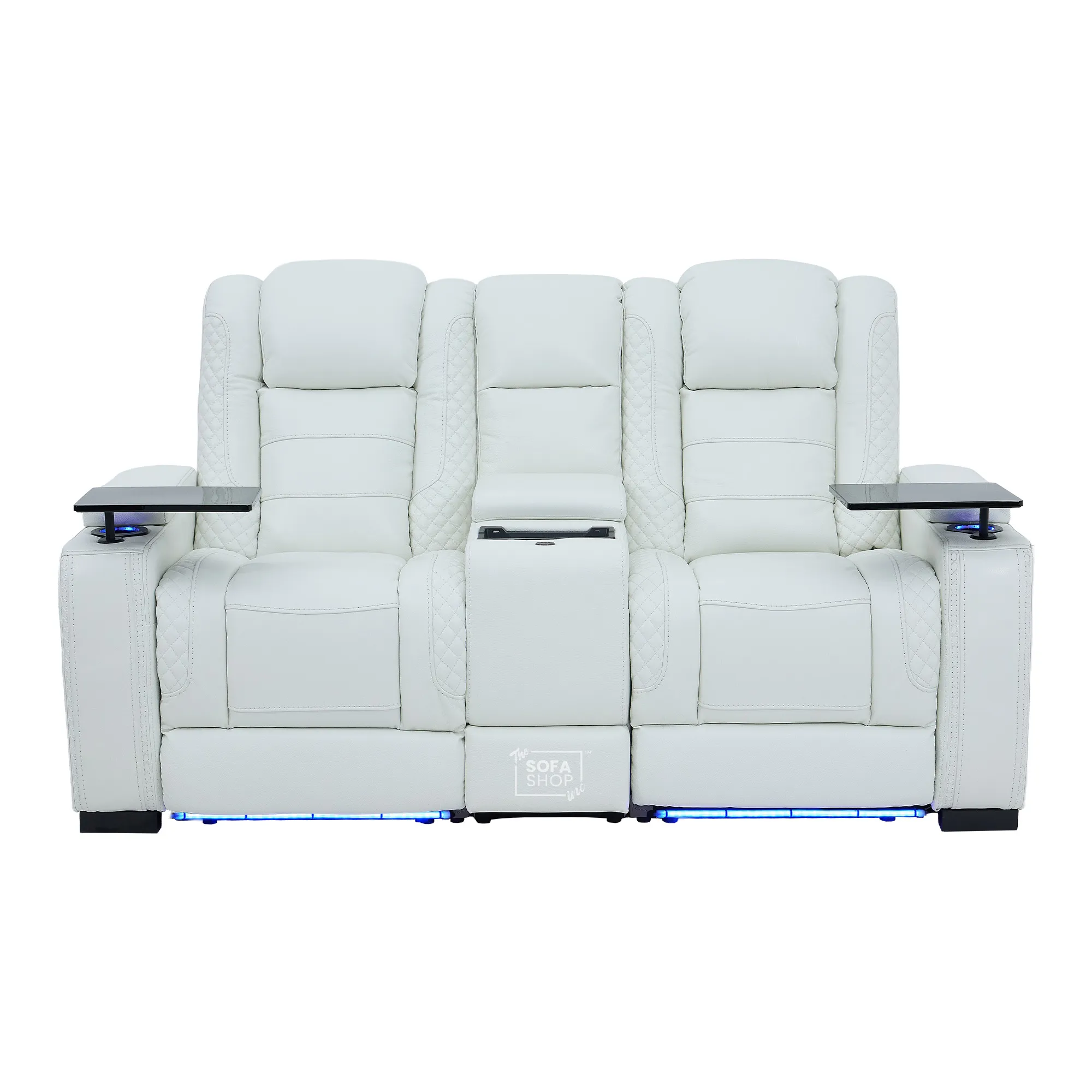 2 Seater Cinema Sofa in White Genuine Leather | Hi-Tech Couch with Power Recline + Power Headrests + Sockets + Speakers + Cooling Cupholders | Napoli | The Sofa Shop - Image 20