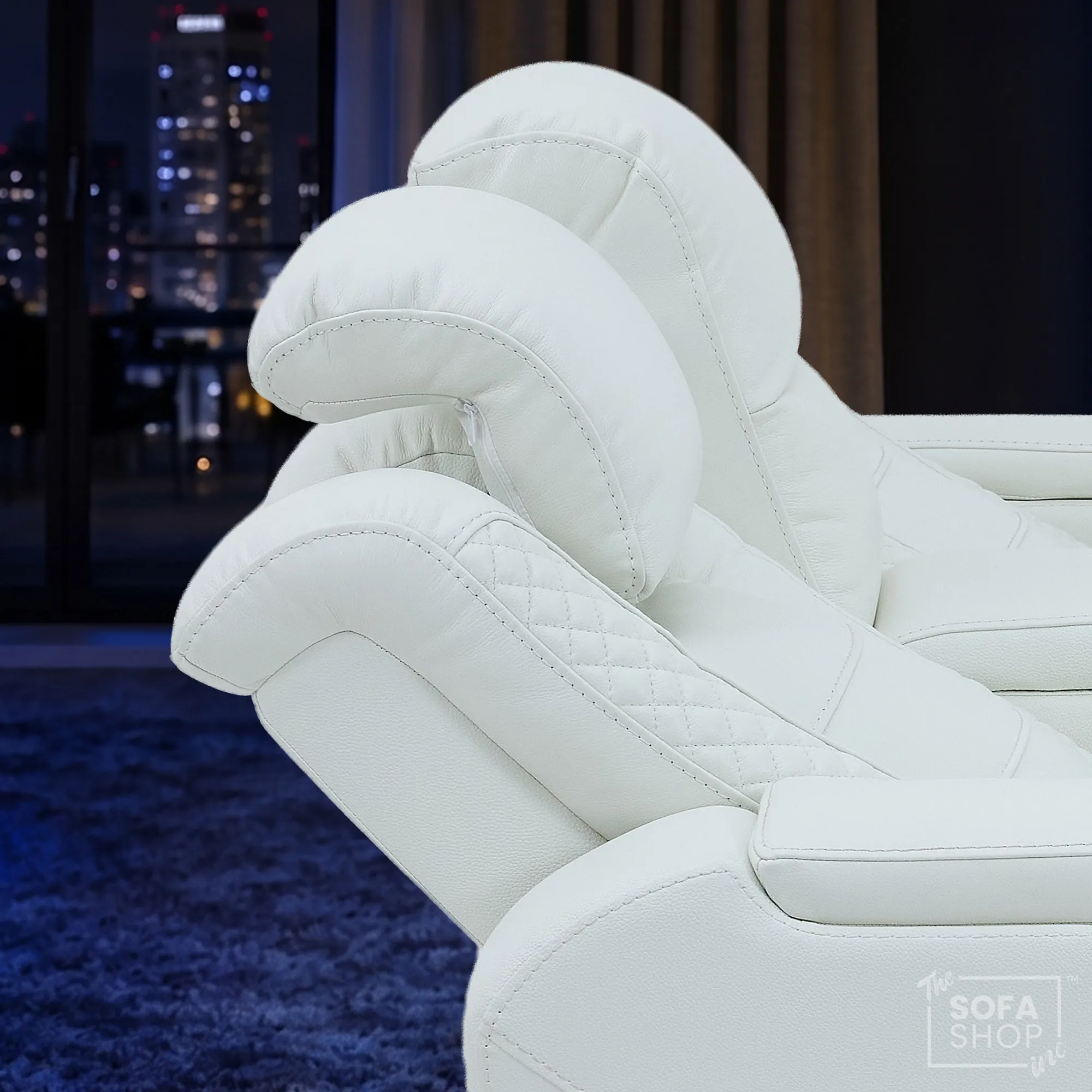 2 Seater Cinema Sofa in White Genuine Leather | Hi-Tech Couch with Power Recline + Power Headrests + Sockets + Speakers + Cooling Cupholders | Napoli | The Sofa Shop - Image 5
