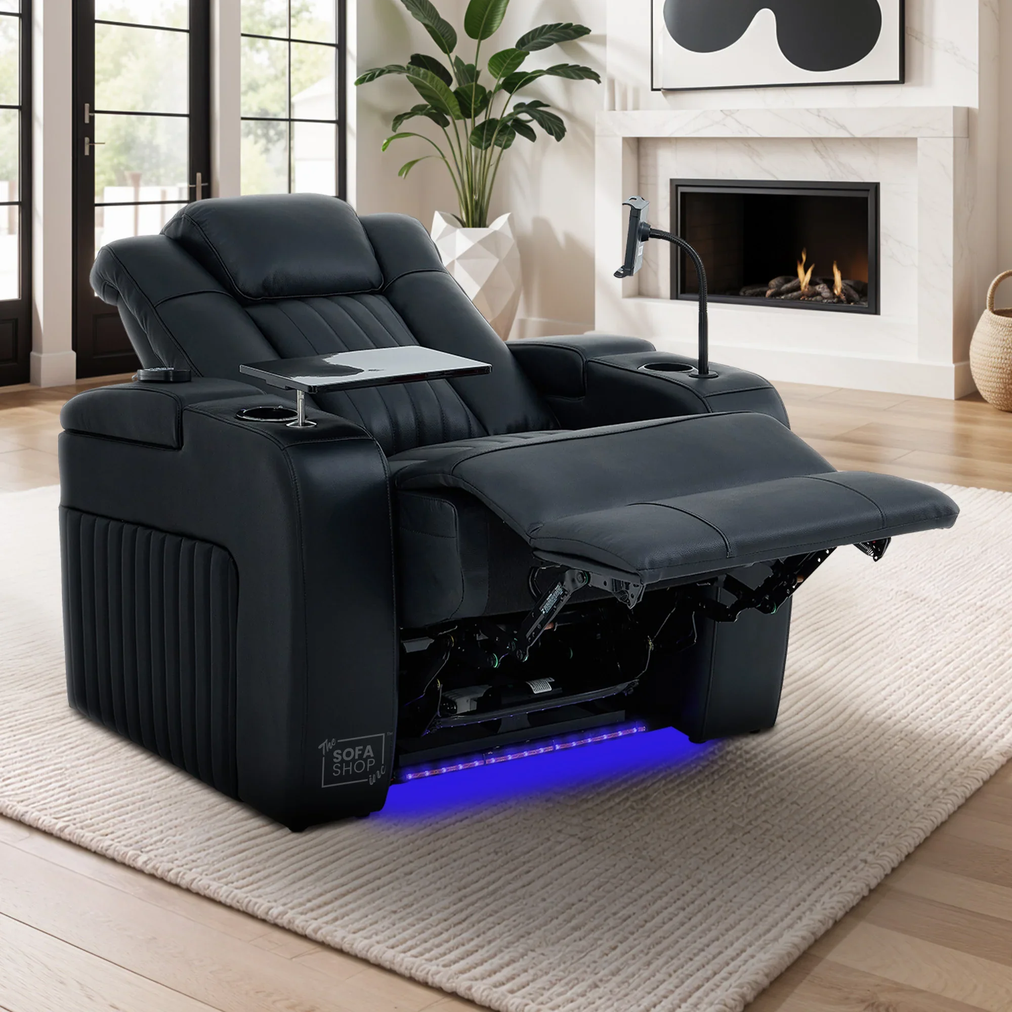 Real Leather 3+1 Electric Recliner Cinema Sofa Set In Black | Cinema Sofa Seats Package with Massage, Wireless Charging, Heating, USB Ports & Storage | Capri - Image 10