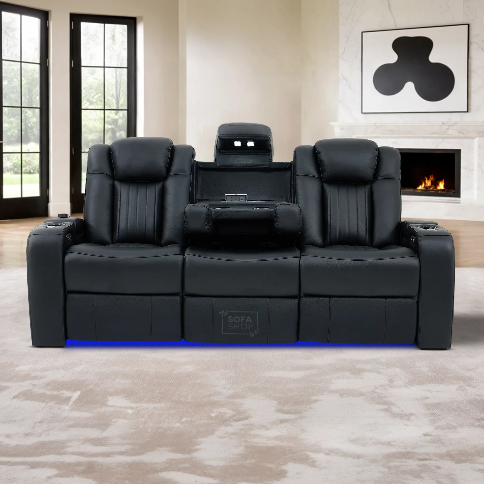 Real Leather 3+1 Electric Recliner Cinema Sofa Set In Black | Cinema Sofa Seats Package with Massage, Wireless Charging, Heating, USB Ports & Storage | Capri - Image 3