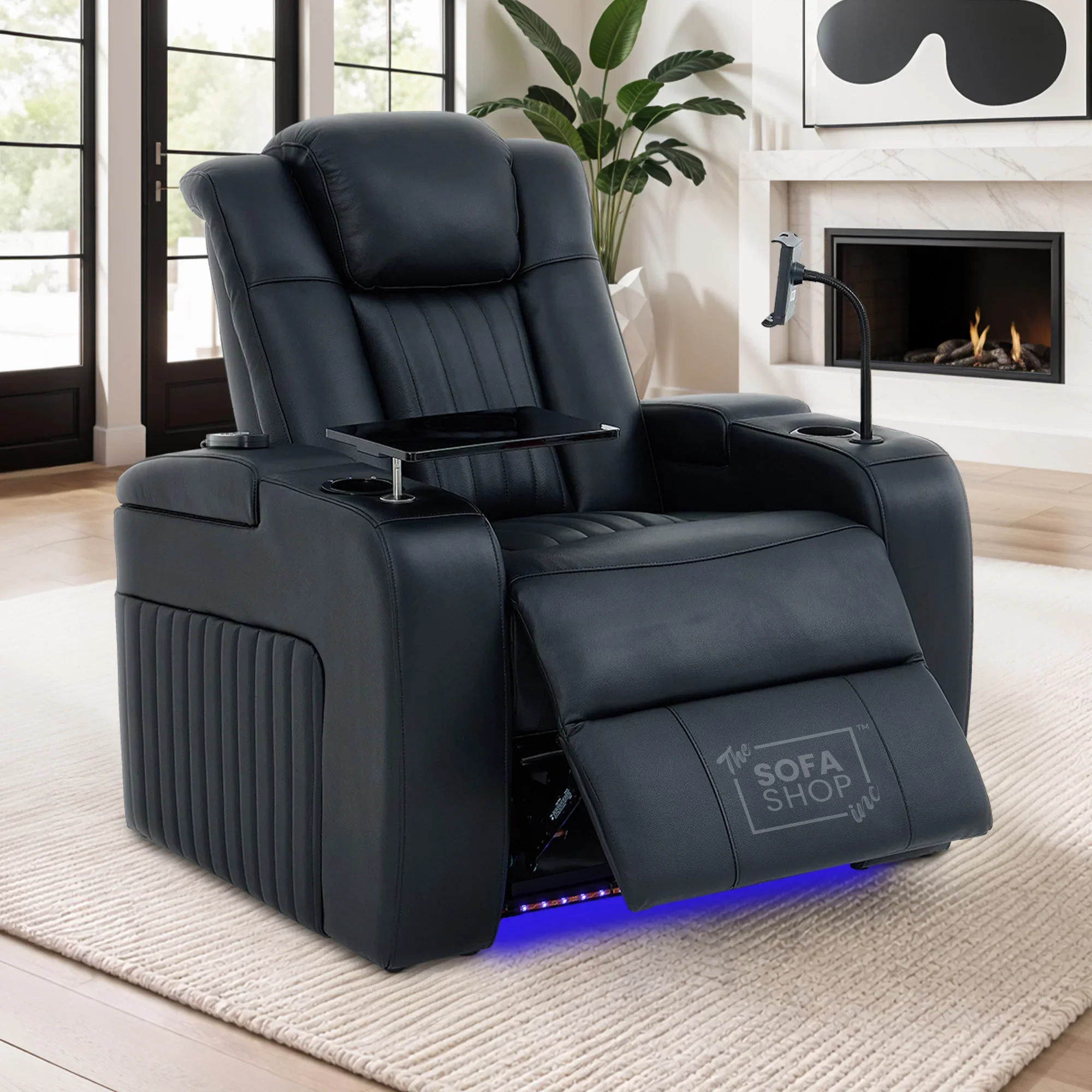 Real Leather 3+1 Electric Recliner Cinema Sofa Set In Black | Cinema Sofa Seats Package with Massage, Wireless Charging, Heating, USB Ports & Storage | Capri - Image 4